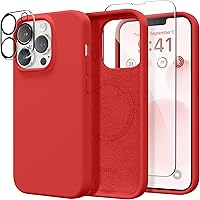 Vista 179 de GONEZ Funda de silicona para iPhone 14 Pro Max, compatible con MagSafe, con protector de pantalla + protector de lente de cámara, silicona líquida a