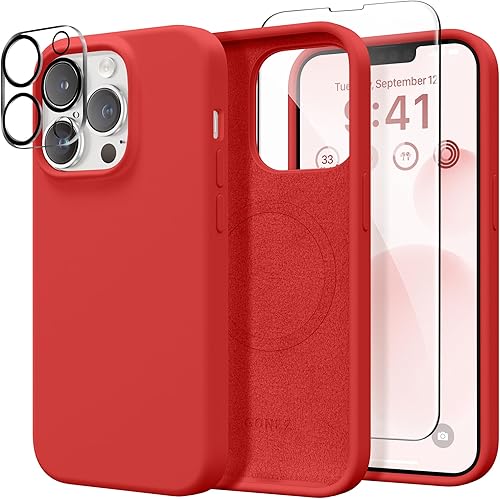 Miniatura 179 de GONEZ Funda de silicona para iPhone 14 Pro Max, compatible con MagSafe, con protector de pantalla + protector de lente de cámara, silicona líquida a