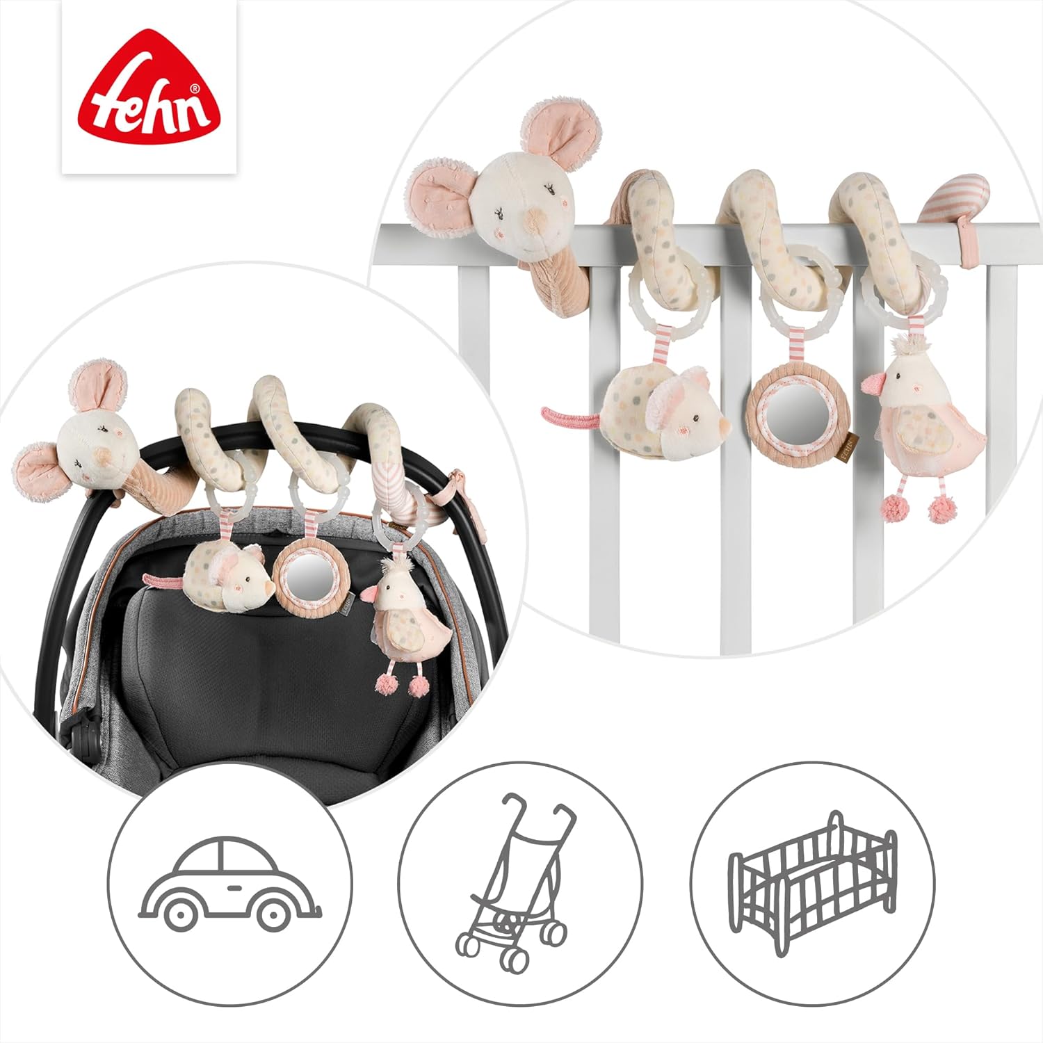 Fehn Activity Spiral Mouse - Motor Skills Toy with Learning Functions to Grip, Feel, Play, Home and On the Go - for Babies From Birth