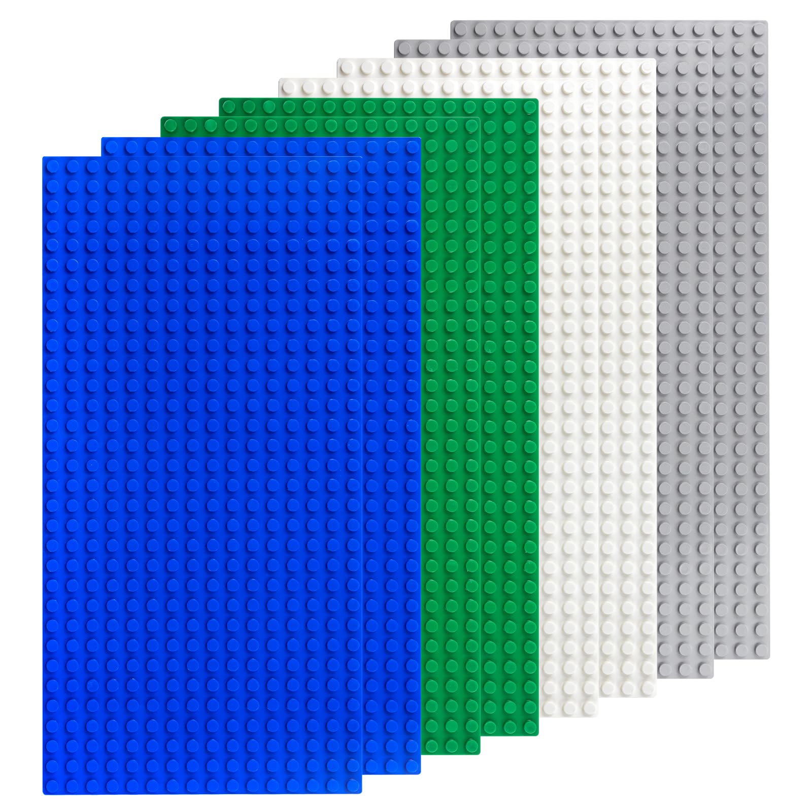 8 Pack Classic Baseplates 4 Colors Square Building Board BasePlates with 16 x 32 Stud Board 12.9 x 25.6 CM Building Base Compatible with Lego, All Major Brands, Build and Display Board Set