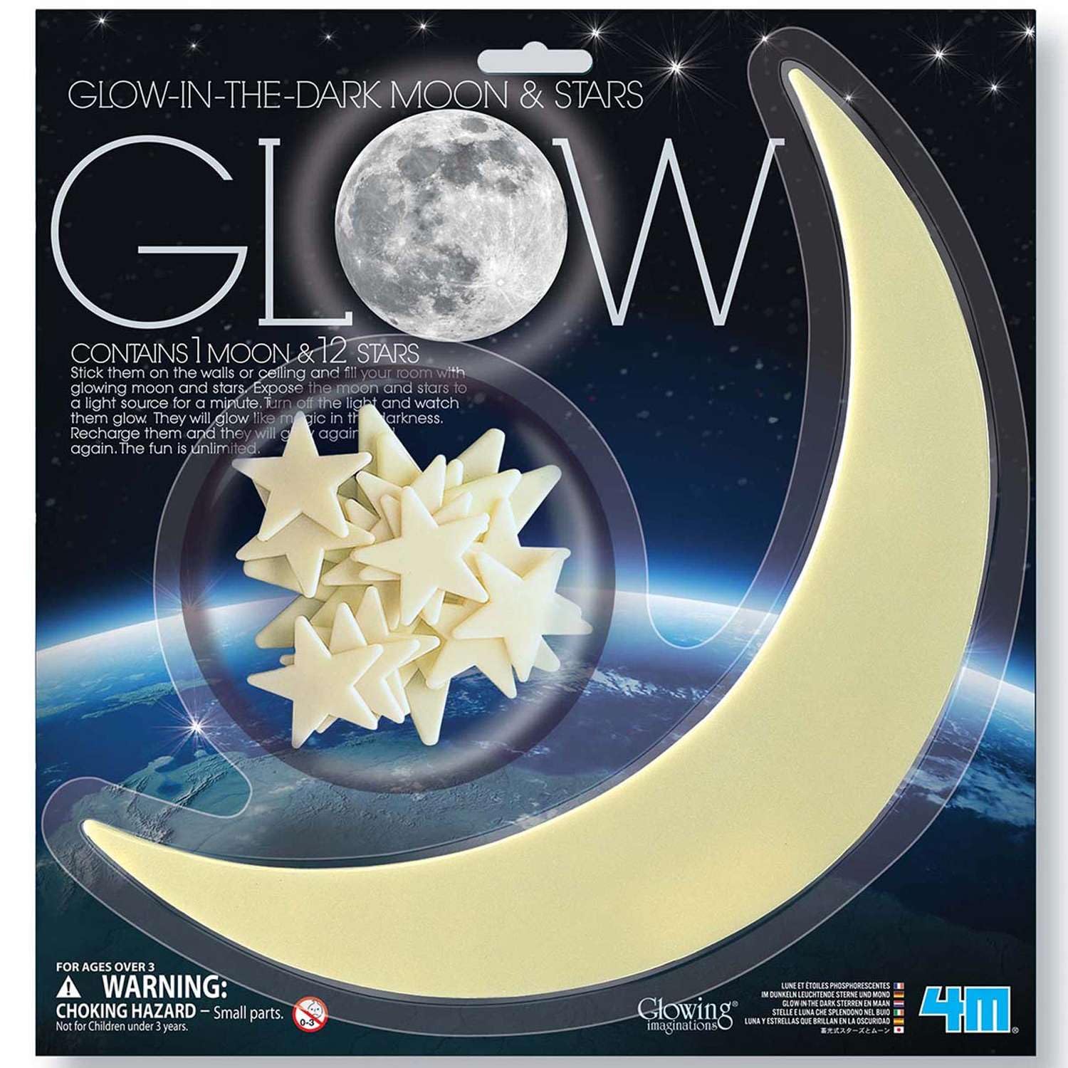 4M White Phosphorescent Stickers Pack - Glow In The Dark Moon And Stars