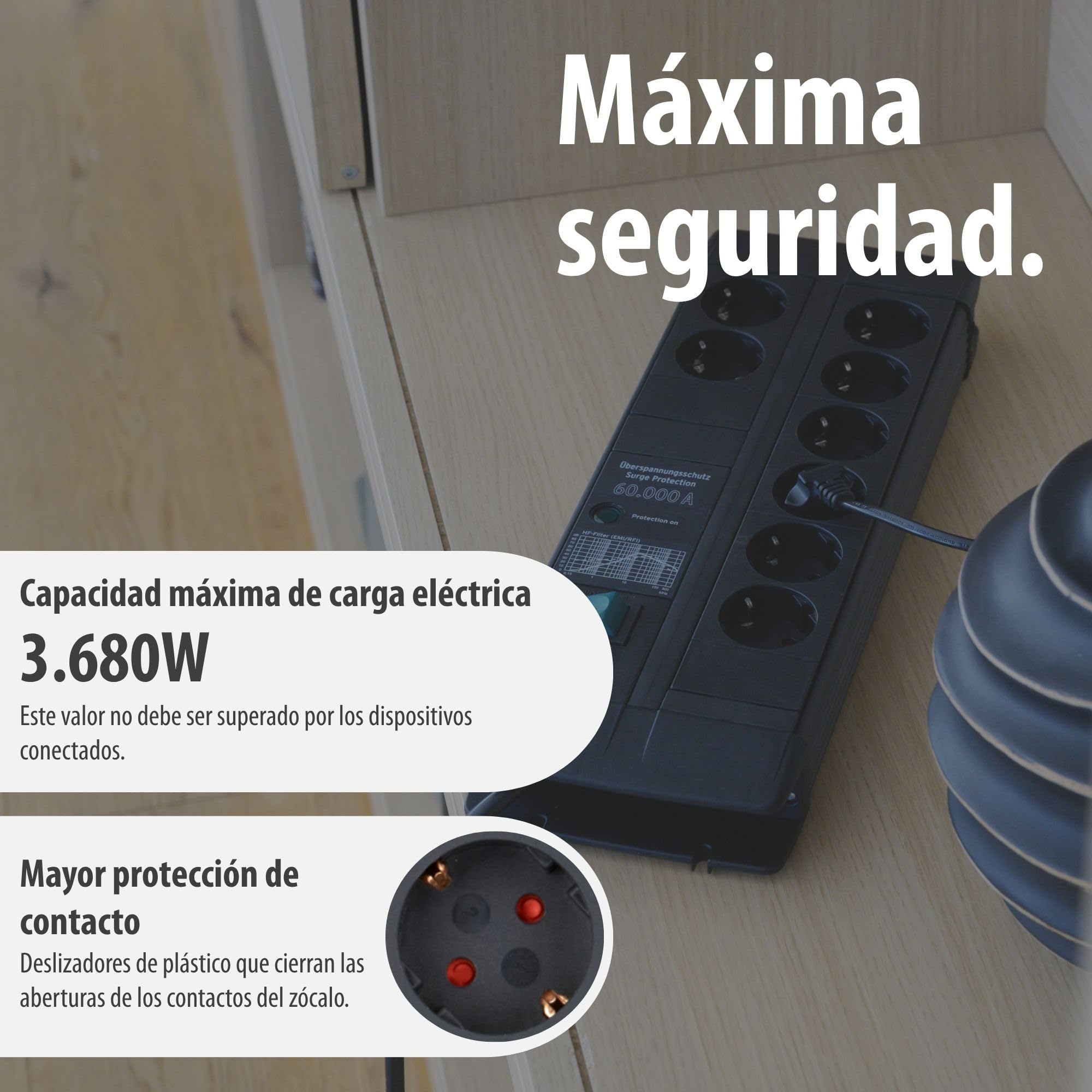 Brennenstuhl Premium-Line Duo regleta enchufes de 8 Tomas con protección contra sobretensiones (Cable de 3 m, Interruptor, protección hasta 60.000 A, Fabricado en Alemania) Negro