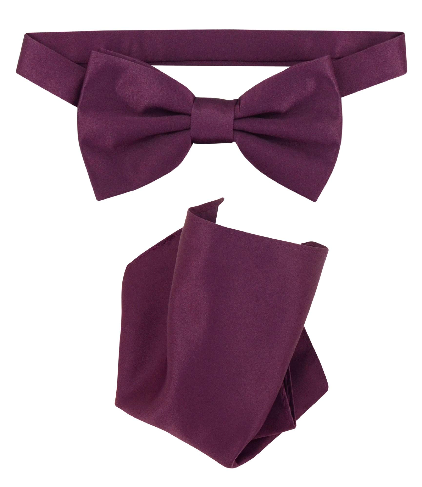Vesuvio Napoli BowTie Solid Eggplant Purple Color Mens Bow Tie & Handkerchief
