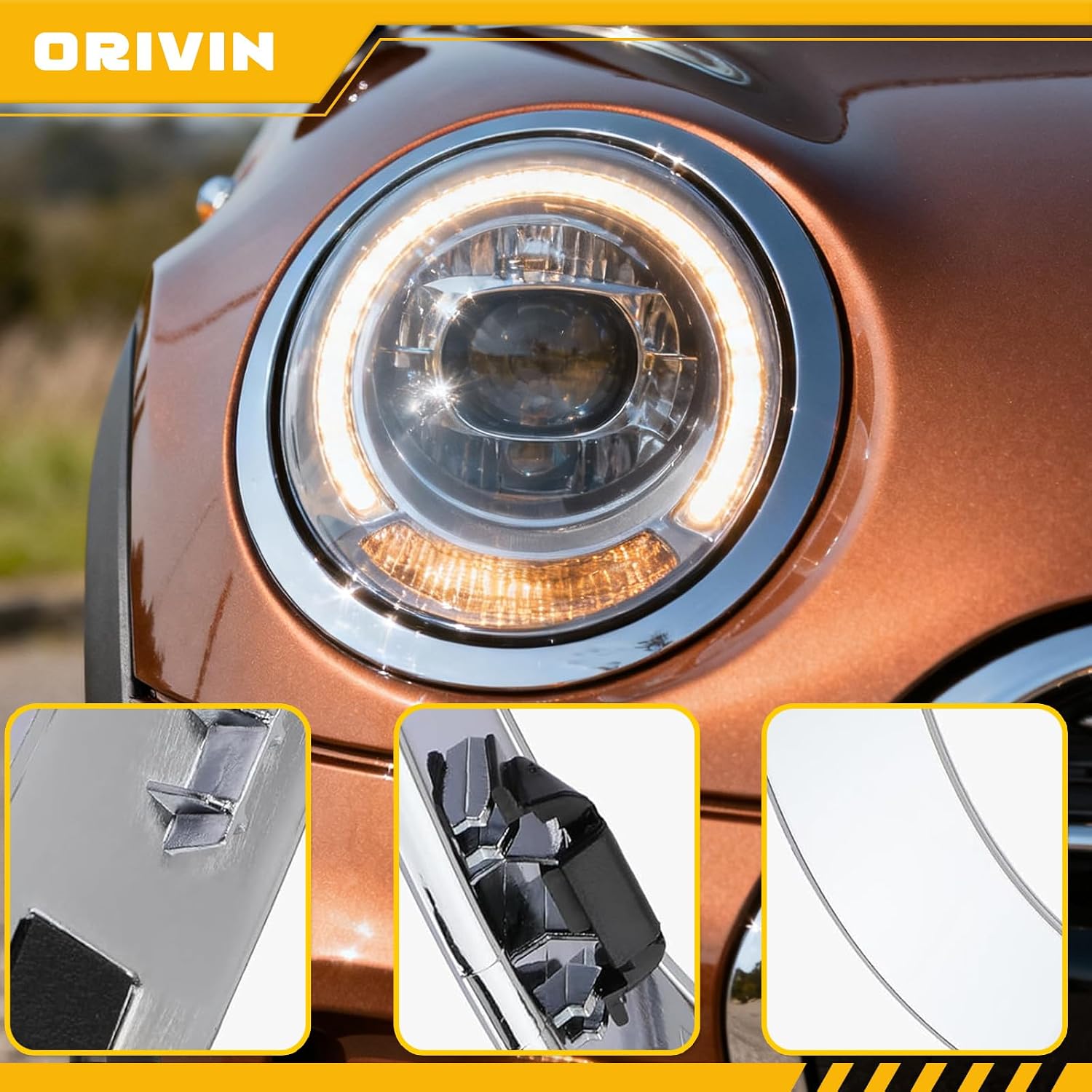 Headlight Trim Ring Compatible with MINI Cooper F55 F56 F57 2014-2021 1Pair Chrome Headlight Bezel 51137300631 51137300632