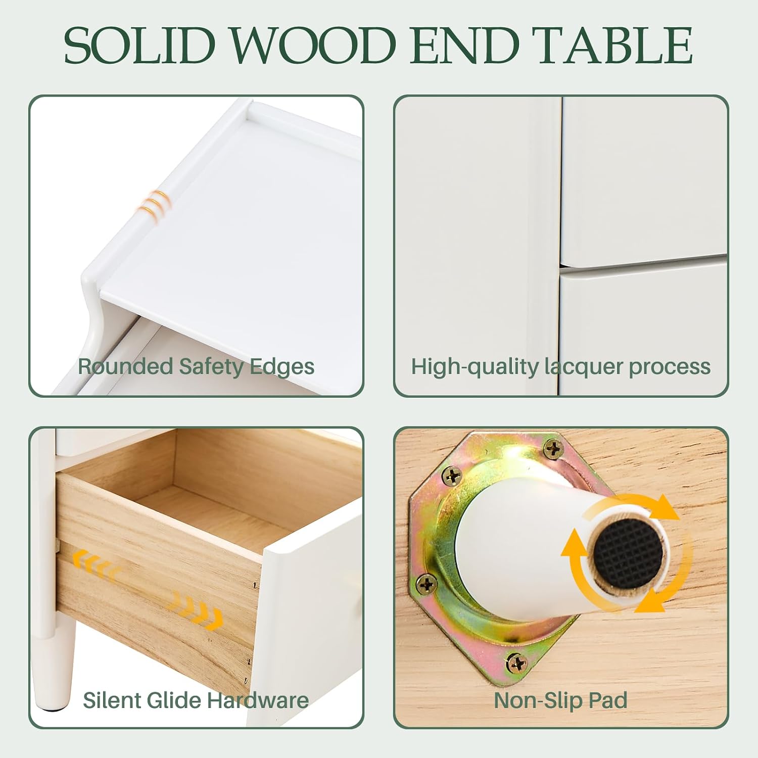Narrow White Wooden Nightstand 11.8" Wide - Solid Wood Bedside Table with Drawers, Open Shelf & Cable Hole, Modern Slim Night Stand for Small Spaces Bedroom, 15.7" D x 11.8" W x 19.7" H