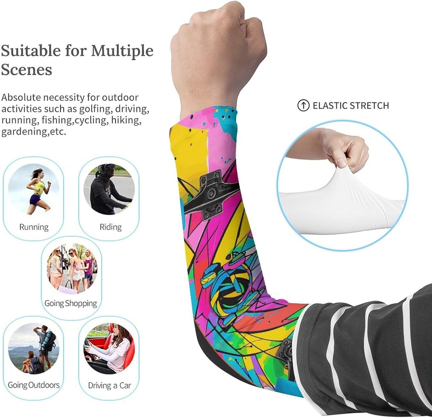 Colorful Skateboarding Poster Arm Sleeves for Men Women Sun Protection Sleeves Cooling Compression Arm Covers