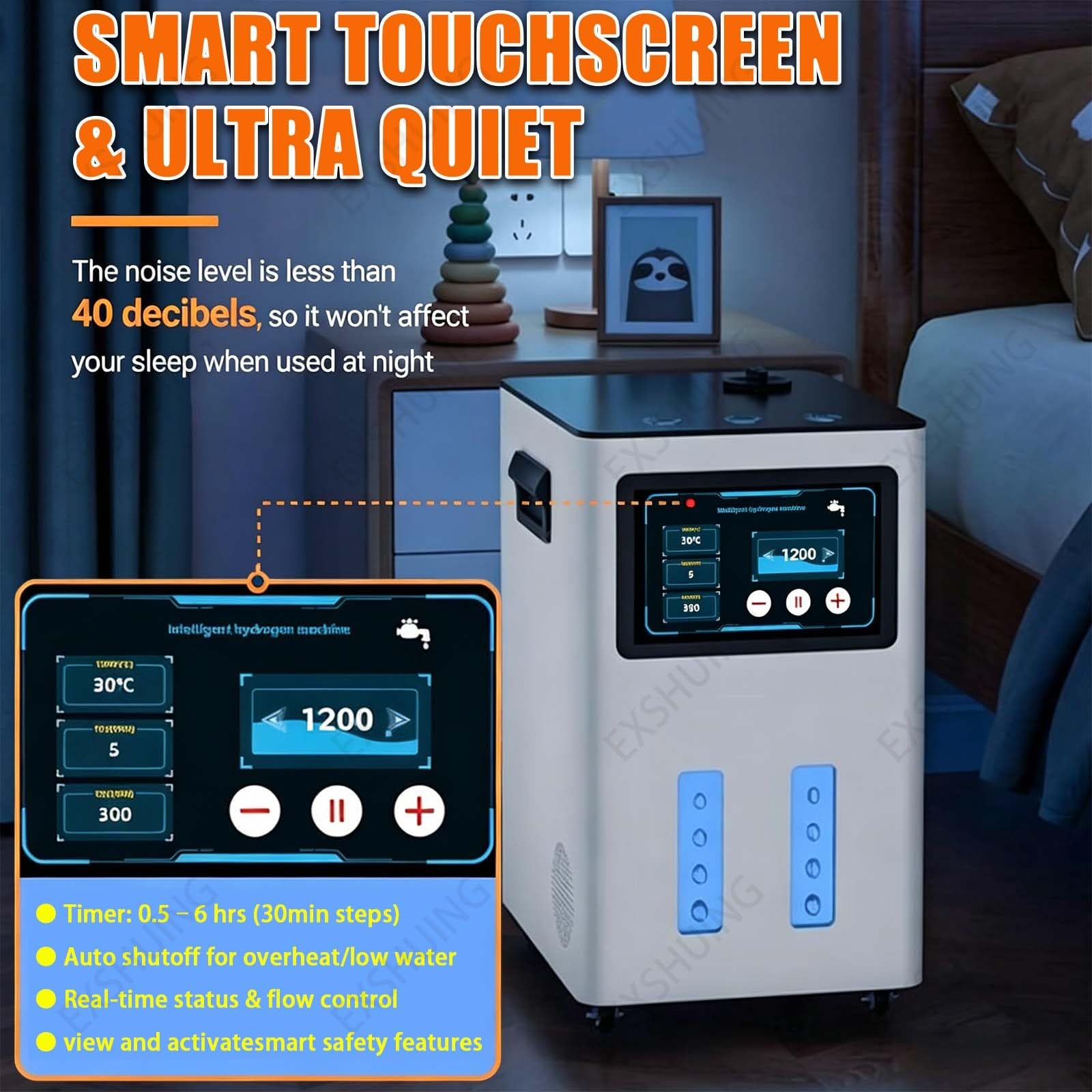 Aparat Do Inhalacji H2 Z Generatorem Wodoru 900-4200 Ml/Min, Inhalator Gazu Browns Z Trzema Wyjściami, Z Separacją H2, Automatyczne Napełnianie Opróżnianie, Technologia Spe/Pem(White,900ml/min)