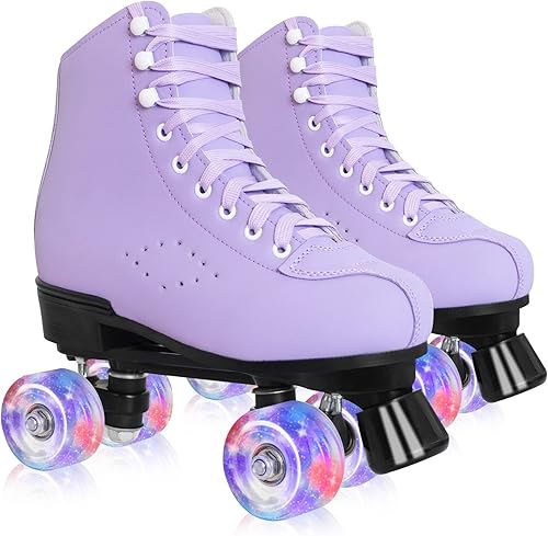 Nattork Roller Skates for Women, PU Leather High-top Quad Skates for Beginner, Indoor Outdoor Double-Row Skates for Adults Girls