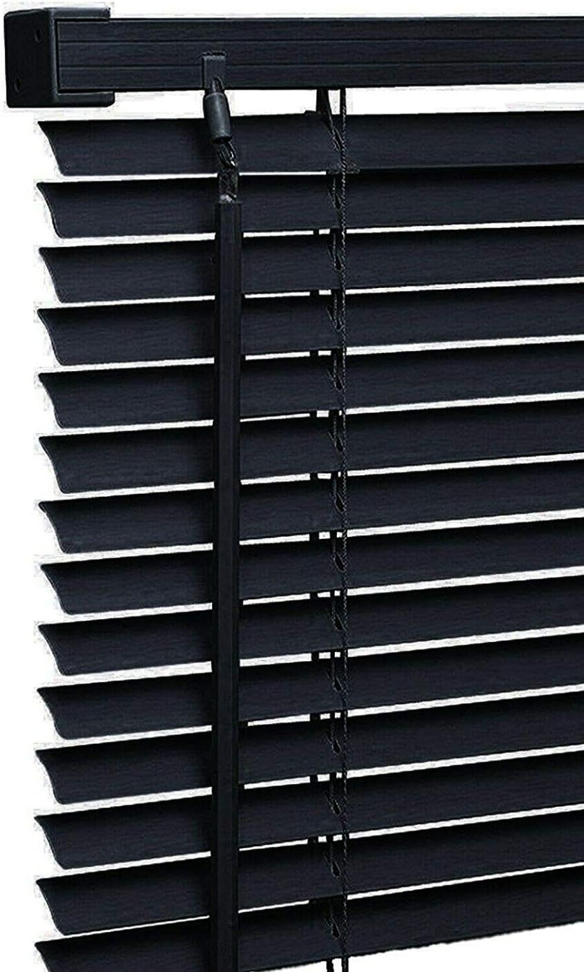 PVC window Venetian Blind Blinds Easy Fit Trimmable Fittings Window Treatment Shutter Twist Open Close (Black-PVC, 60cm wide (23.6") x 150cm Drop)