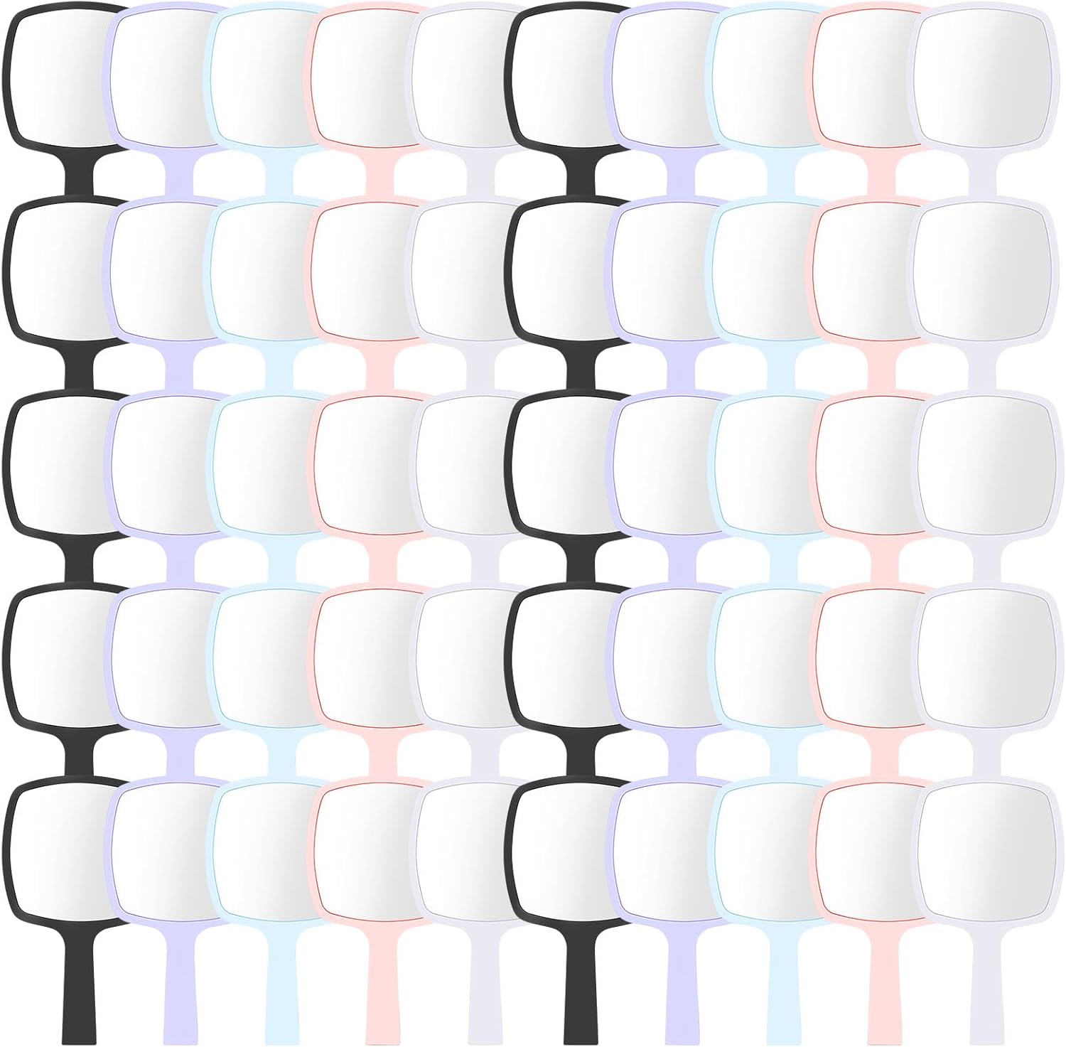 50 Pcs Hand Mirrors Bulk Small Handheld Mirrors with Handle 6.3 x 3.54 Inch Travel Makeup Tools Portable Vanity Glass for Bathroom Home Barber Salon Camping Gifts for Women (Multicolor)