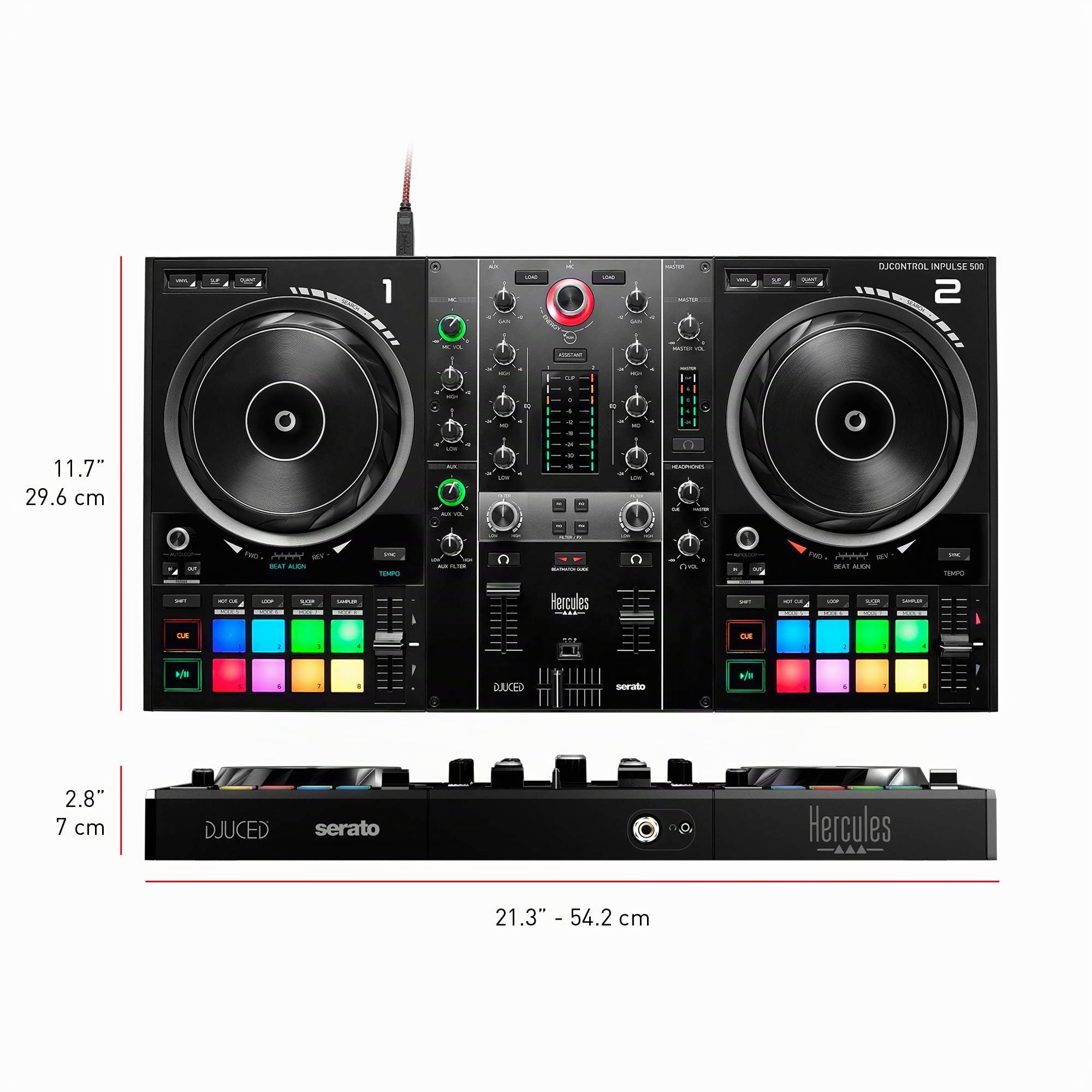 Hercules DJControl Inpulse 500 - Controladora de DJ USB de 2 decks para Serato DJ Lite y DJUCED + Hercules HDP DJ45 - Auriculares cerrados para DJ