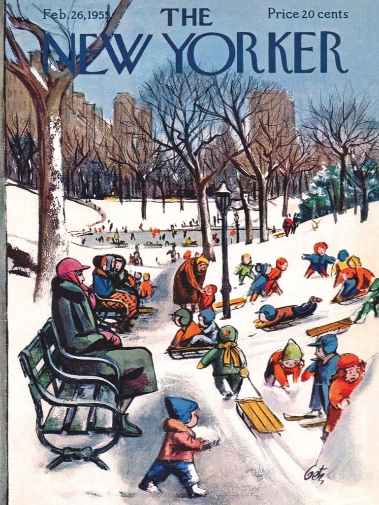 New York Puzzle Company - New Yorker Sledding in The Park - 500 Piece Jigsaw Puzzle for Family Game Nights by Arthur Getz