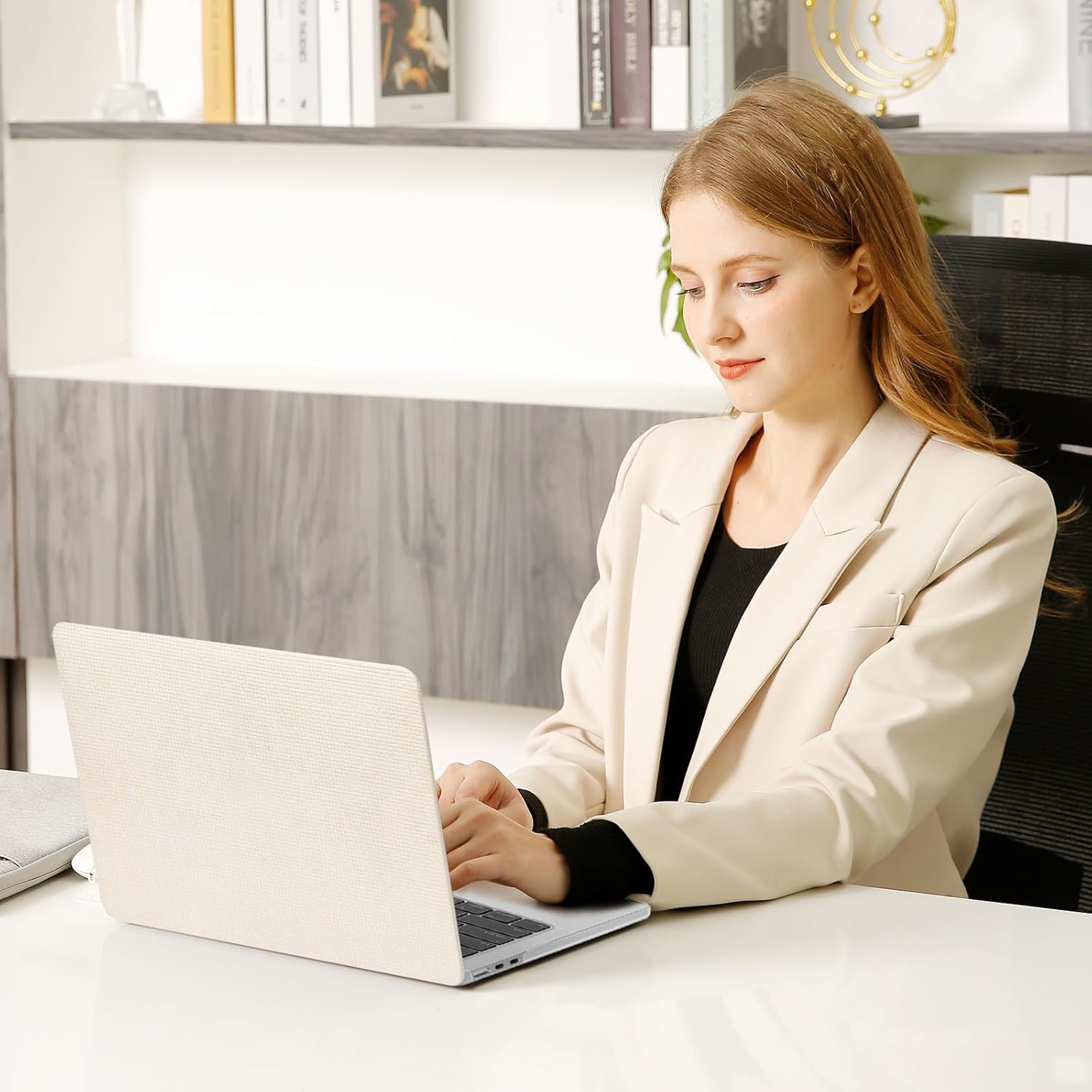 MOSISO Compatible with MacBook Air 13 inch Case 2025-2022 M4 A3240 M3 A3113 M2 A2681, Reduces-Fingerprints Square Grid PU Leather Coated Hard Shell&Keyboard Cover for MacBook Air 13.6 inch Case, Beige - Image 6