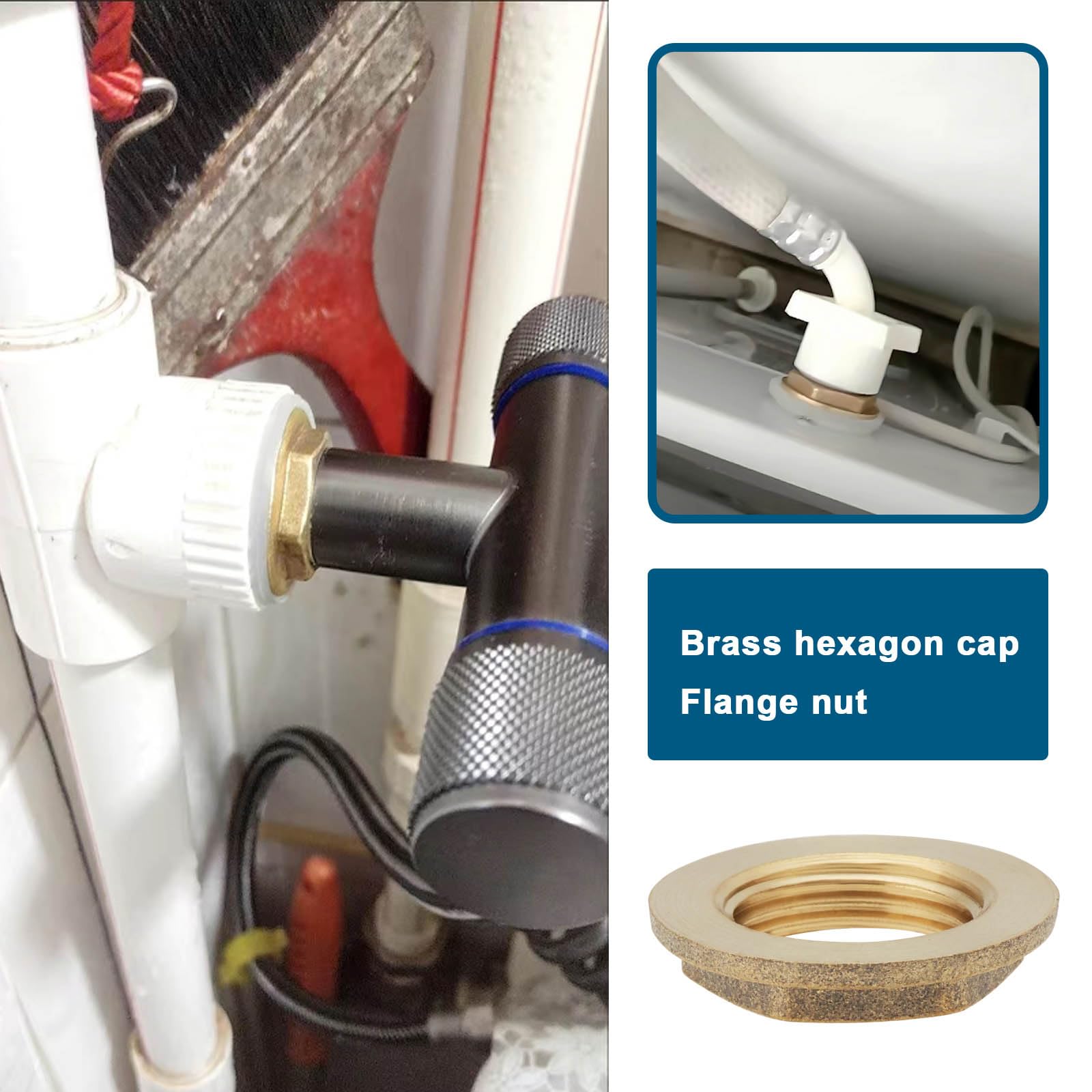 VGOL 4pcs 3/8 BSP Brass Female Nut Hexagonal Flange Nut Faucet Pipe Accessories for Tap Connection Pipe Connection Yellow 26x15.5x5mm - Image 3