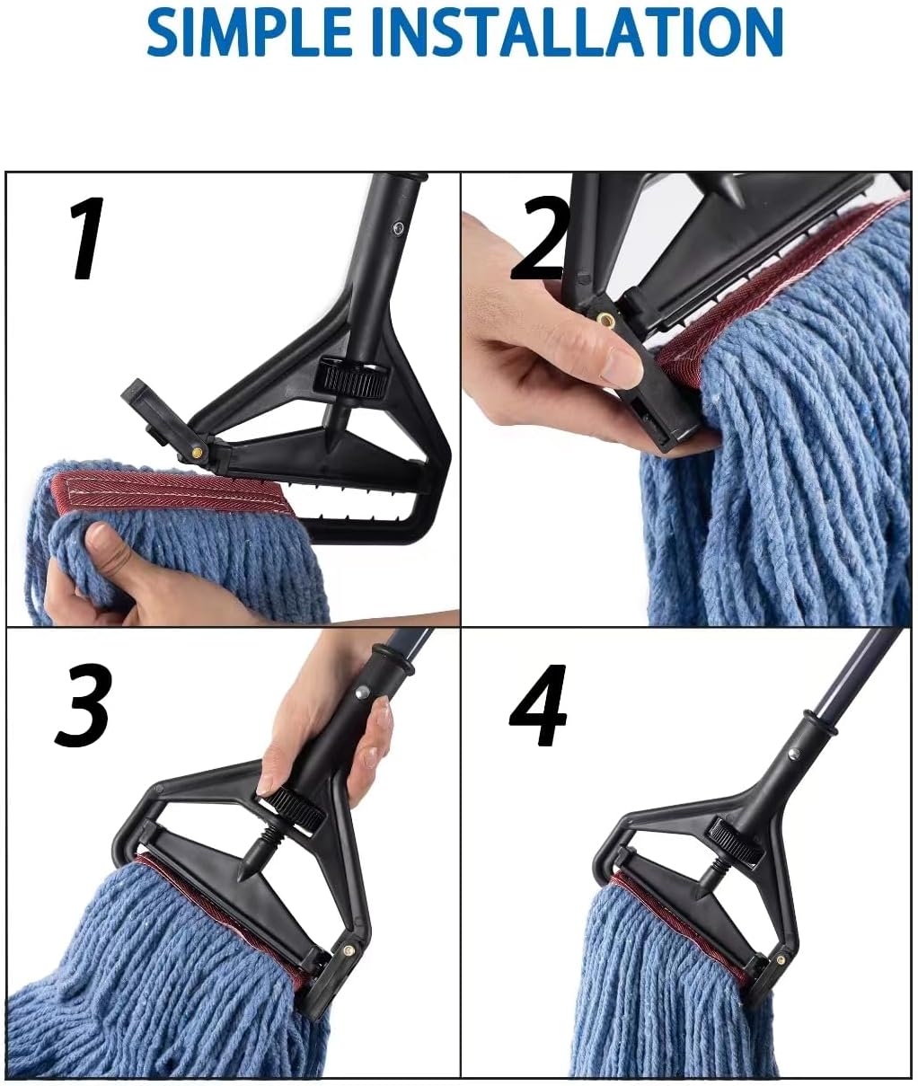 Matthew Residential&Commercial Mop 2 Set&2 Replacement Heavy Duty Industrial Mops w/Adjustable Side-Gate Handle(Quick-Change Gripper) Looped-End String Wet Cotton Mop for Home,Office,Warehouse