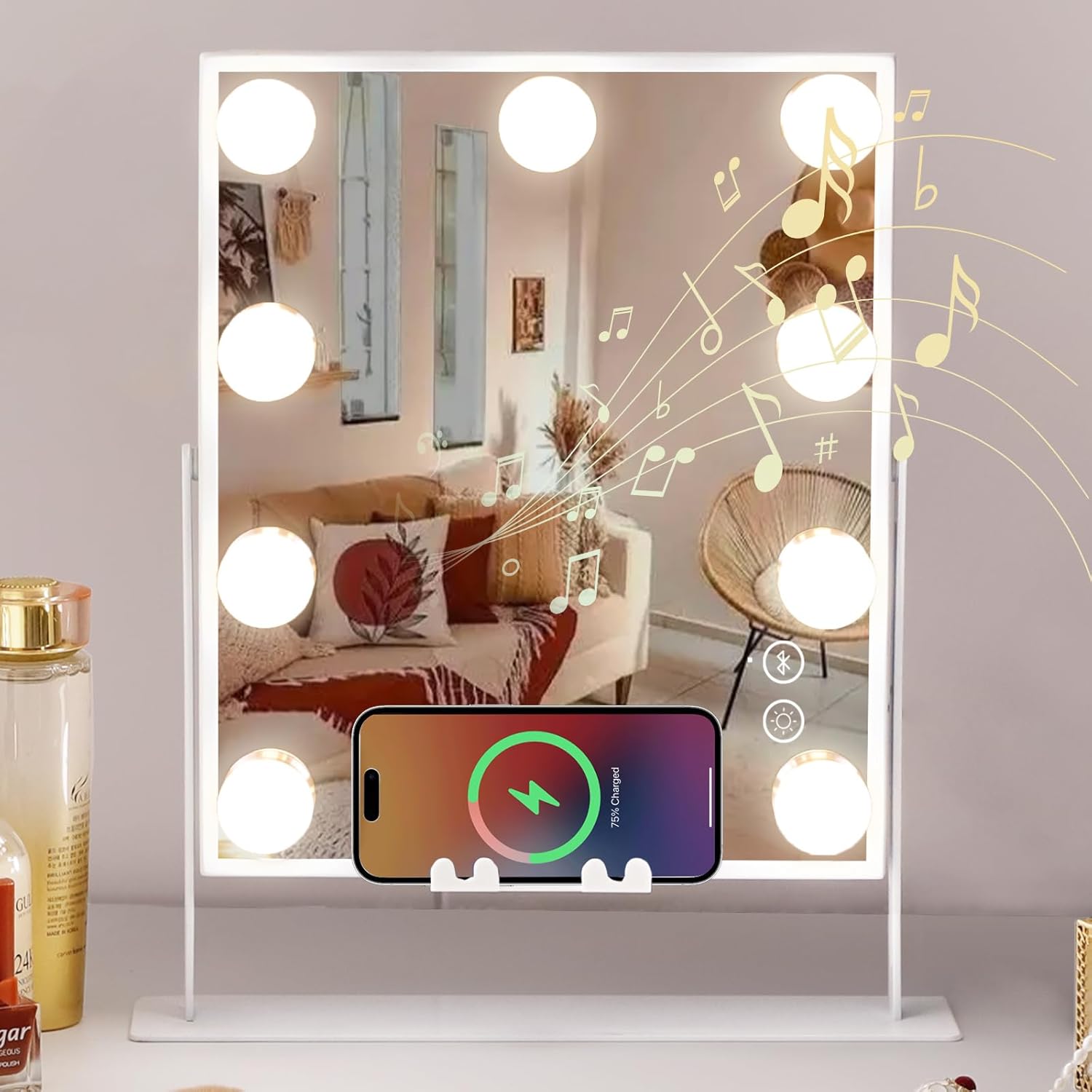 Vanity Mirror with Lights, Bluetooth, wireless charging