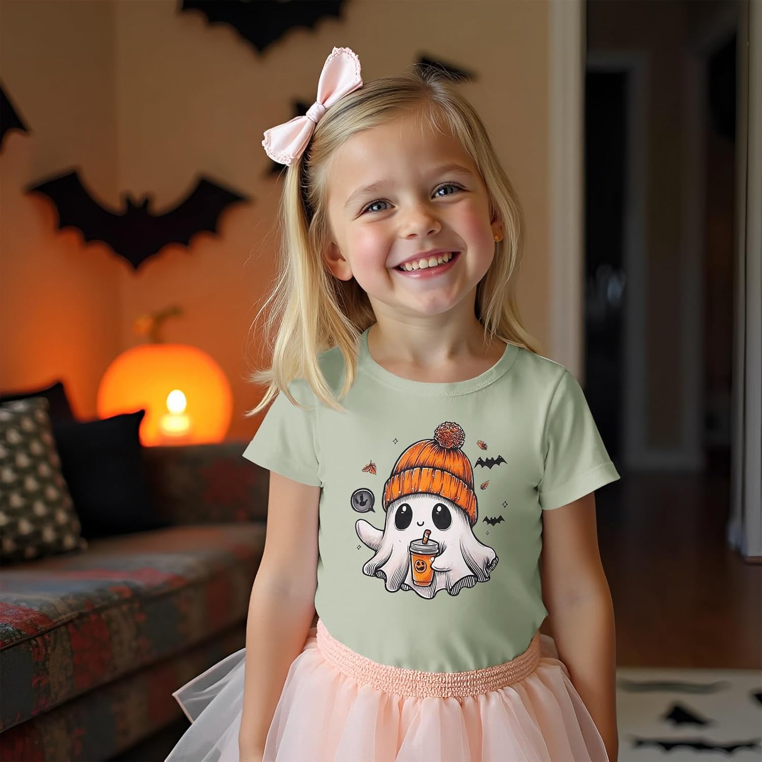 MODNTOGA Halloween Outfit Toddler Boy Girl Pumpkin Ghost T-Shirt Kids Ghost Graphic Shirt Spooky Season Pullover Fall Tops - Image 2