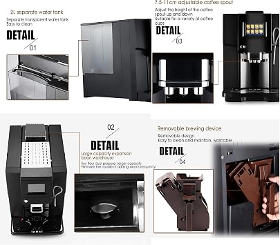 QJRGUY 200W Commercial Automatic Coffee Machine, Espresso Cappuccino Maker, with Independent Milk Froth System, Silver