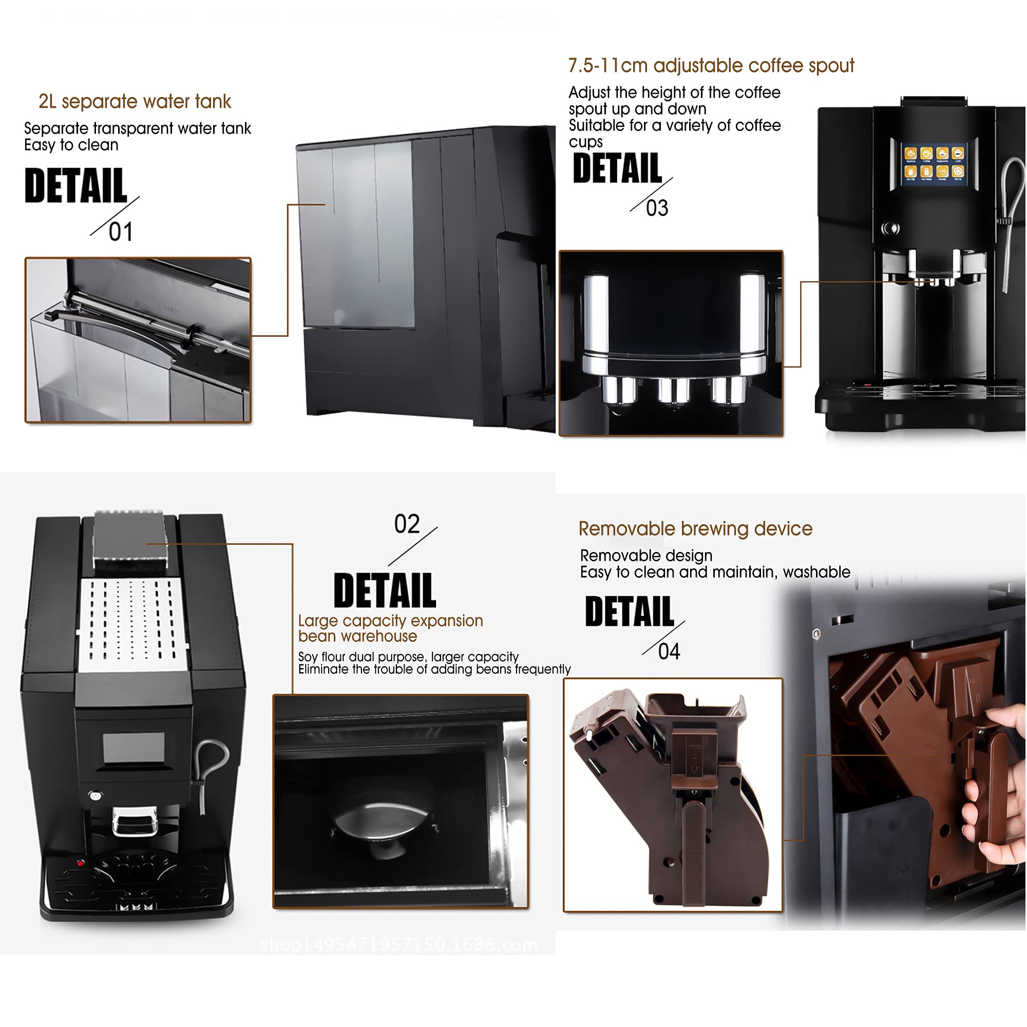 Automatyczny Ekspres Do Kawy O Mocy 200 W, Do Espresso I Cappuccino, Z Niezależnym Systemem Spieniania Mleka I Regulowanym Mechanizmem, Czerwony