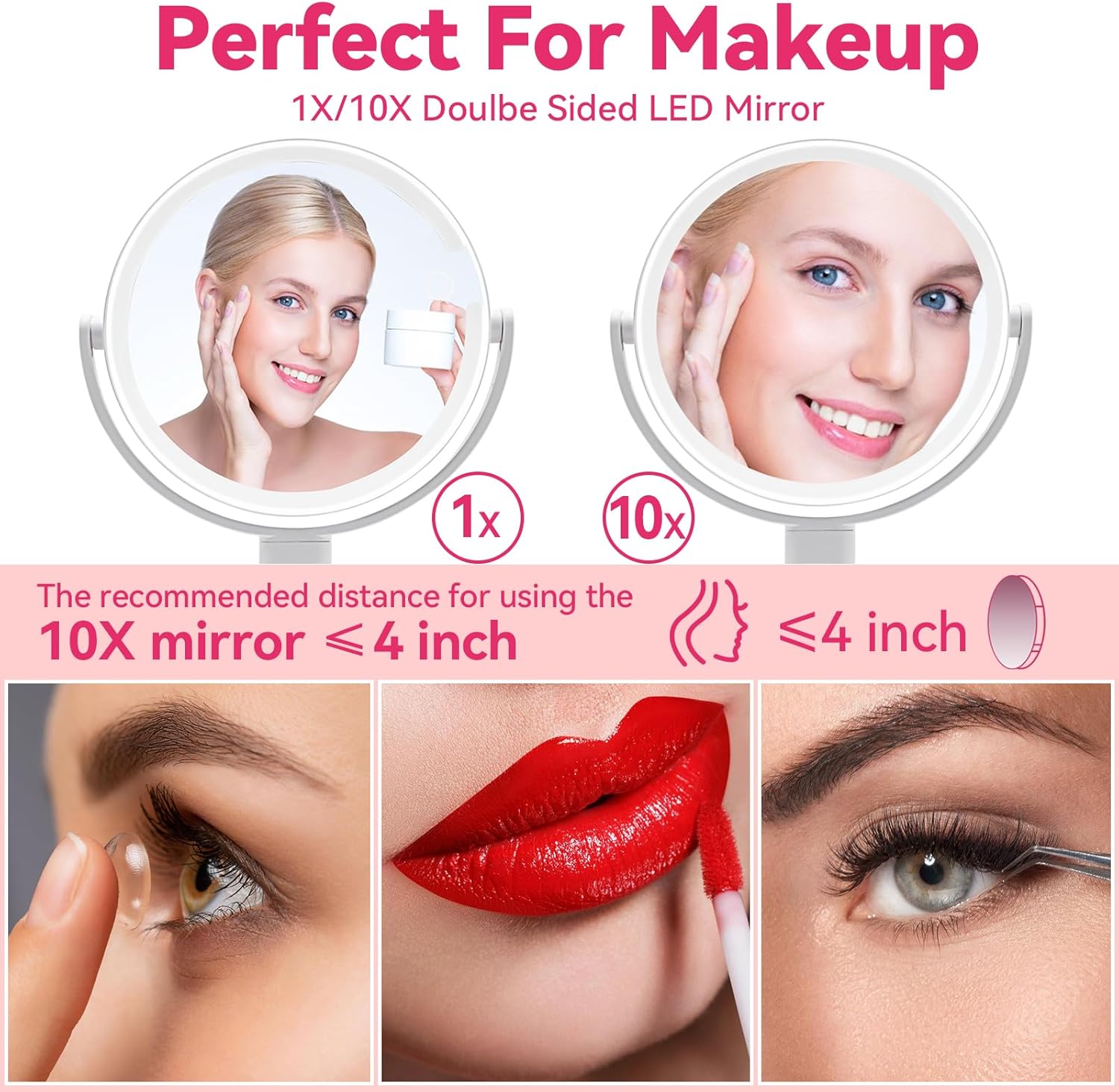 Makeup Mirror with Lights, Lighted Makeup Mirror with Magnification, 80 LED Vanity Mirror with Lights, 3 Color Modes & Stepless Dimming, Shatterp roof & Stable Base - Image 3