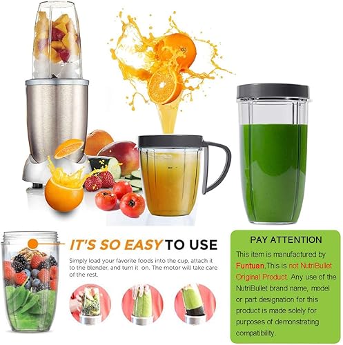 Miniatura 5 de Piezas de repuesto para NutriBullet, 2 tazas, hoja extractora, 2 tapas resellables, 2 juntas, 2 engranajes, 3 almohadillas de choque, anillo de