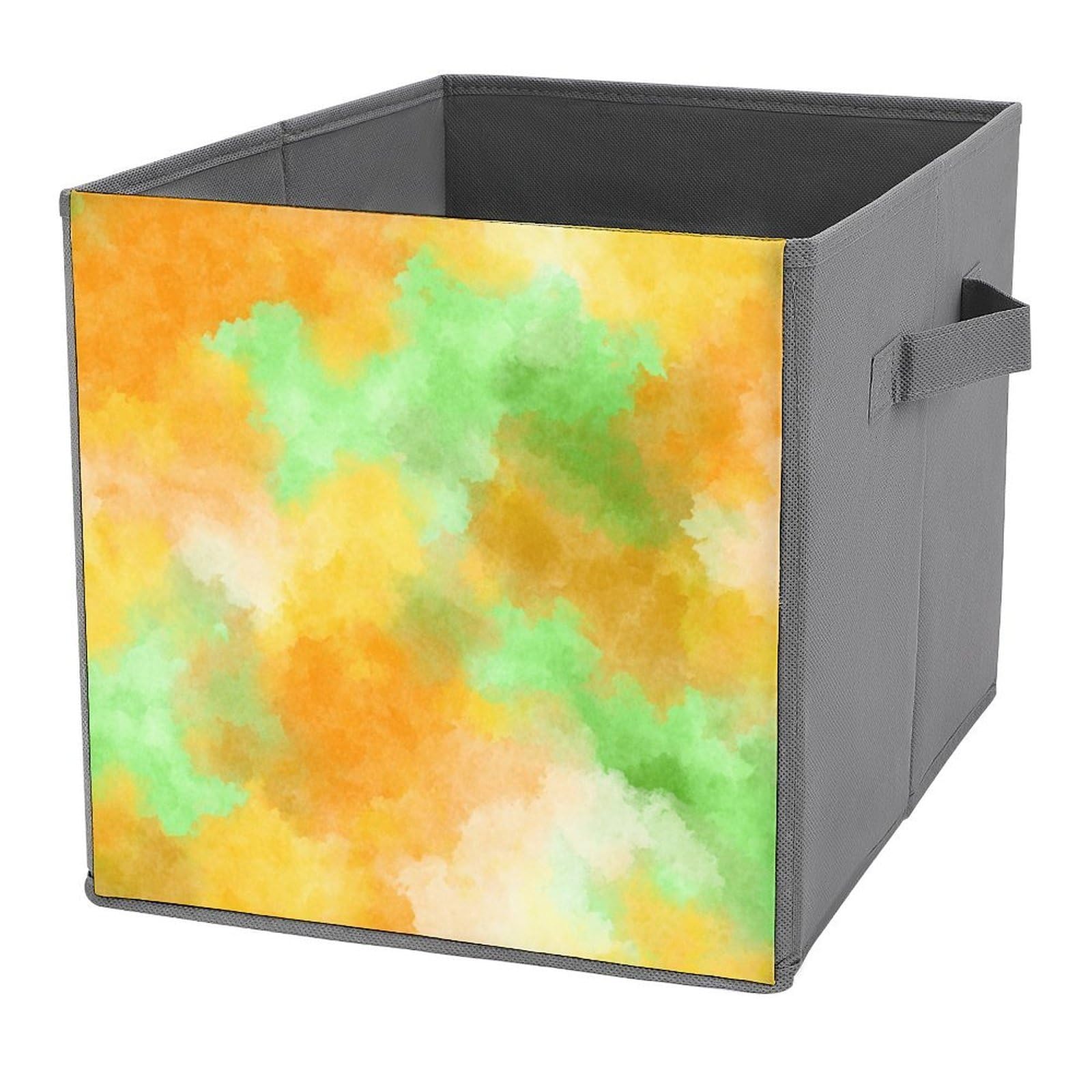 Jubonexis Tie Dye Lime Orange Yellow Cloud Cube Storage Bins Storage Cubes Foldable Decorative Fabric Storage Baskets Home Organizers with Handles for Shelves,Closet, 27x27 CM