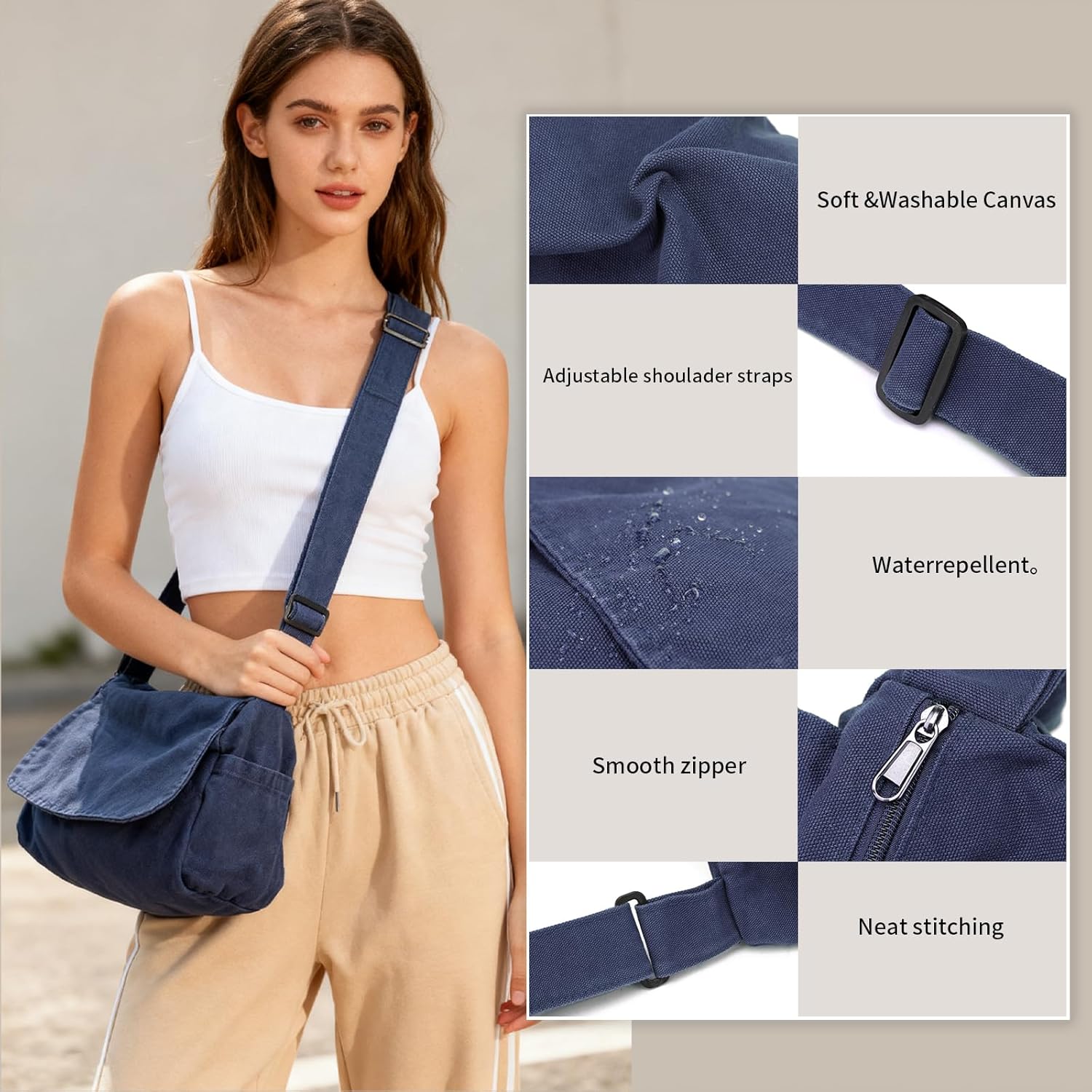 キャンバスメッセンジャーバッグ レディース メンズ ヴィンテージ サッチェルバッグ 美的 クロスボディ ショルダーバッグ カジュアル