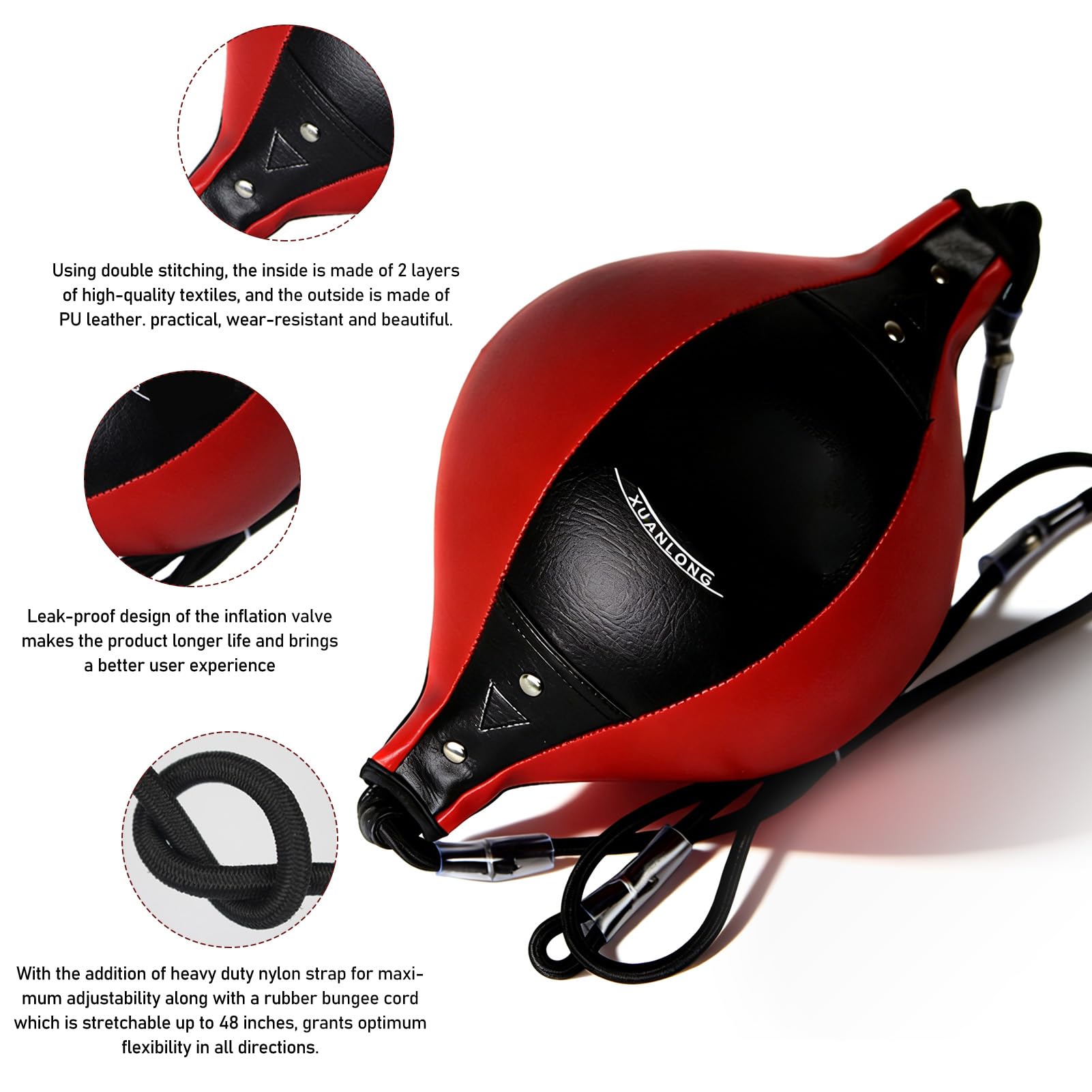 Balle à Double extrémité pour Entraînement de Boxe, Corde élastique, Balle de Vitesse Universelle avec Pompe (Rouge)