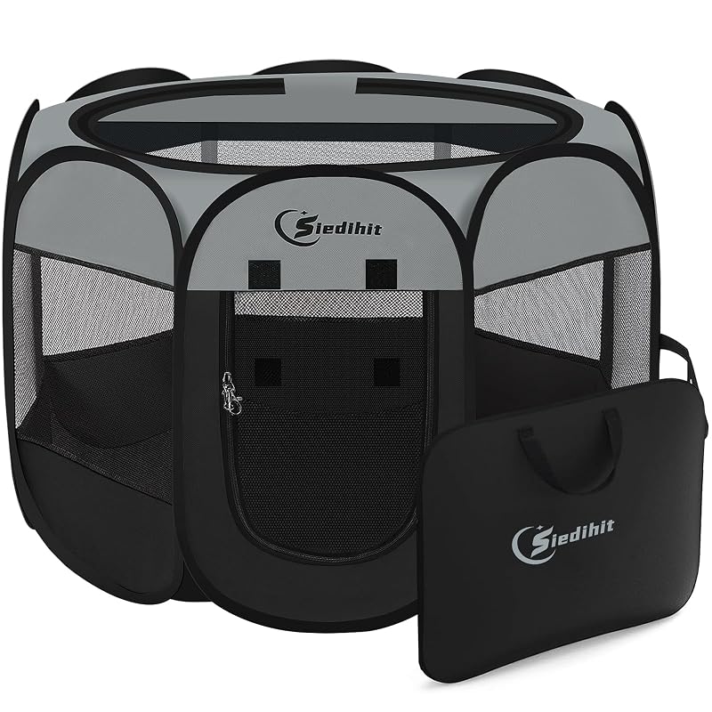 Cercado portátil para gatos e cães Siedihit em Oxford 600D impermeável, Cinza-escuro, Tamanho Médio – 76,2 x 76,2 x 58,4 cm