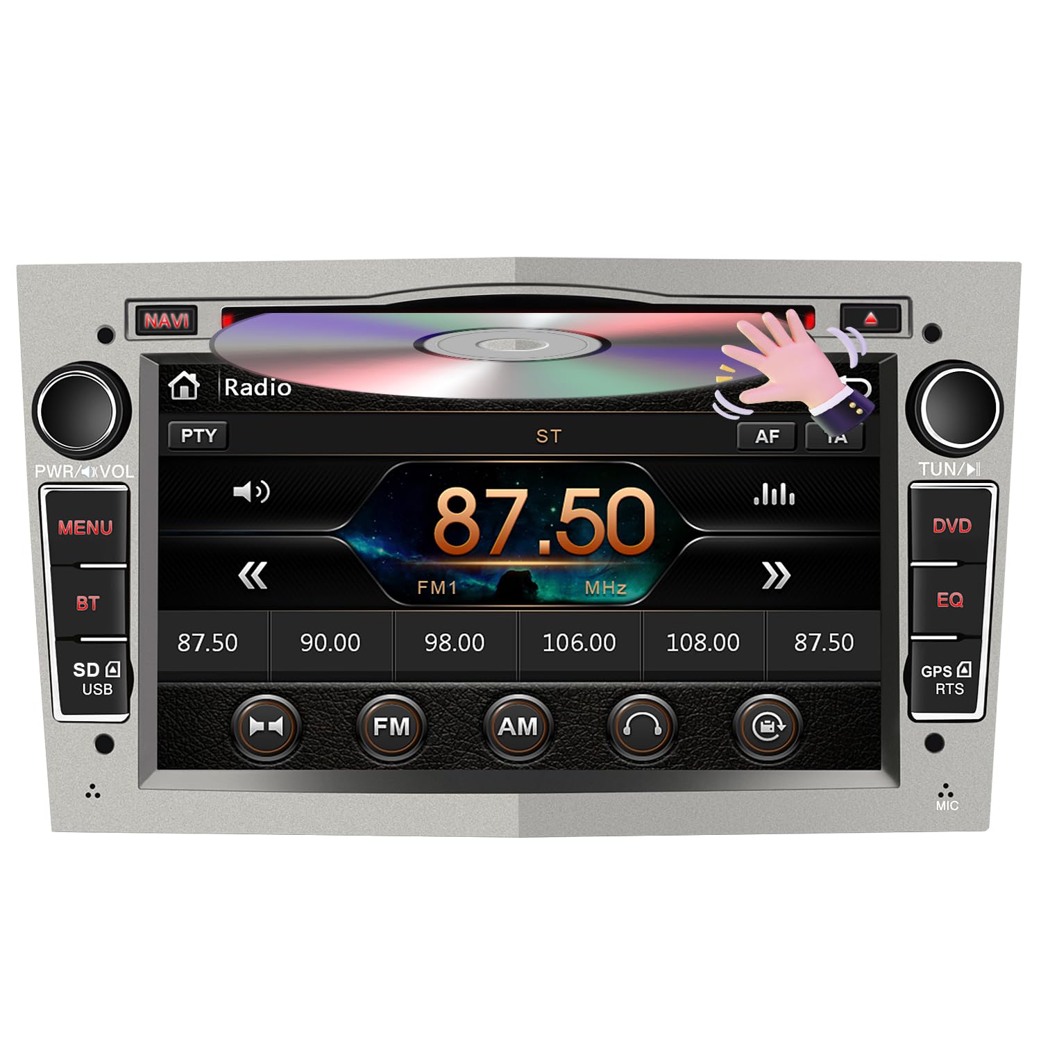 AWESAFE Car Radio 7 Inches with Touch Screen 2 DIN for Opel, Car Radio with Bluetooth/GPS/FM/RDS/CD DVD/USB/SD, Support Steering Wheel Controls, Mirrorlink and Parking (Grey)