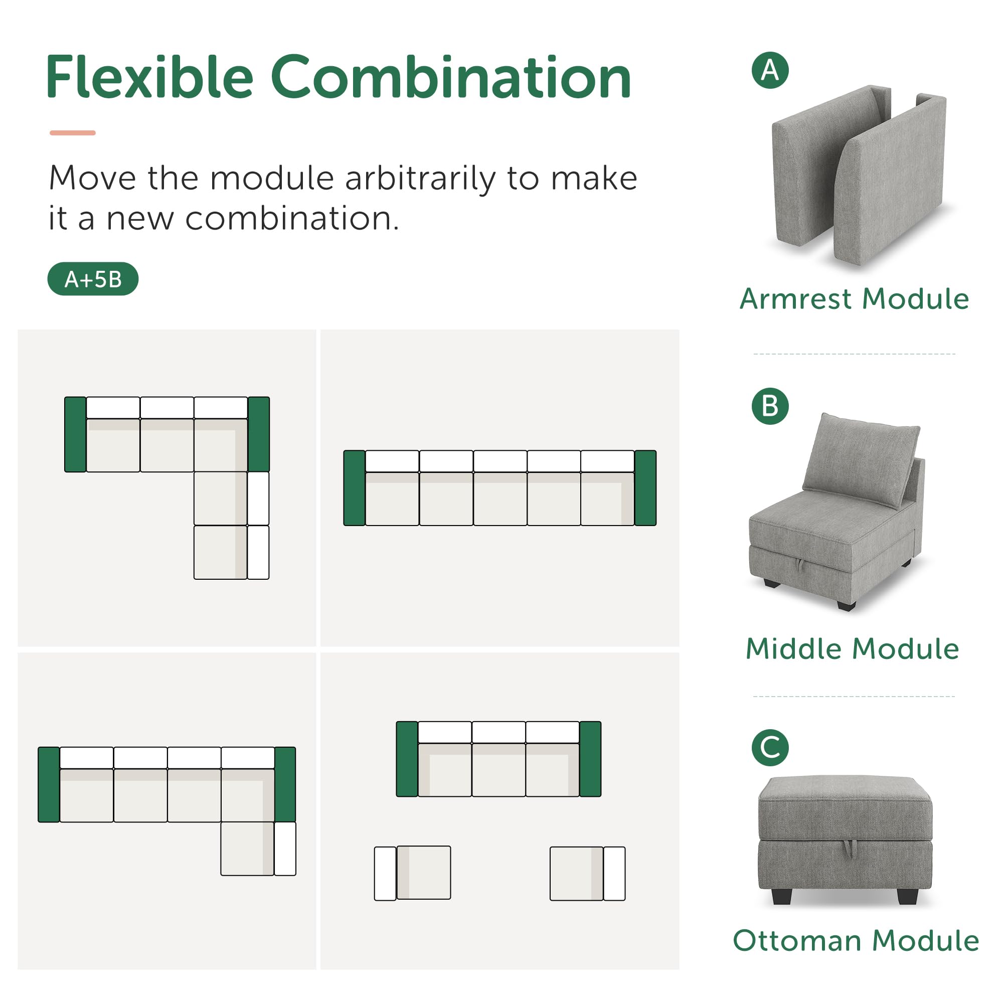 HONBAY Reversible Sectional Sofa Modern Modular Sectional Couch with ...