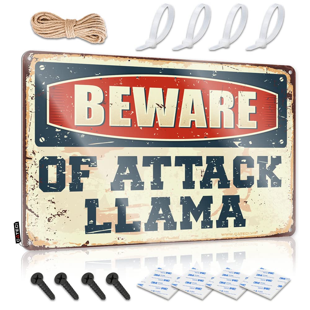 Porch Decor Waterproof Signs | Beware Of Attack Llama Pretty Decorative Wall Art Ready To Hang For Premises(20X30CM)
