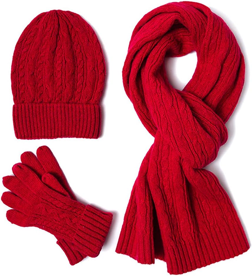 Knitted Beanie Hat Scarf Full Hand Glove Sets Knit Wool Skull Cap Solid Color for Cold Weather Winter