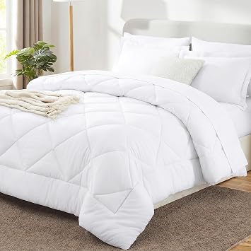 CozyLux Queen Comforter Set 88"x88" White - 7 Piece Bed in a Bag