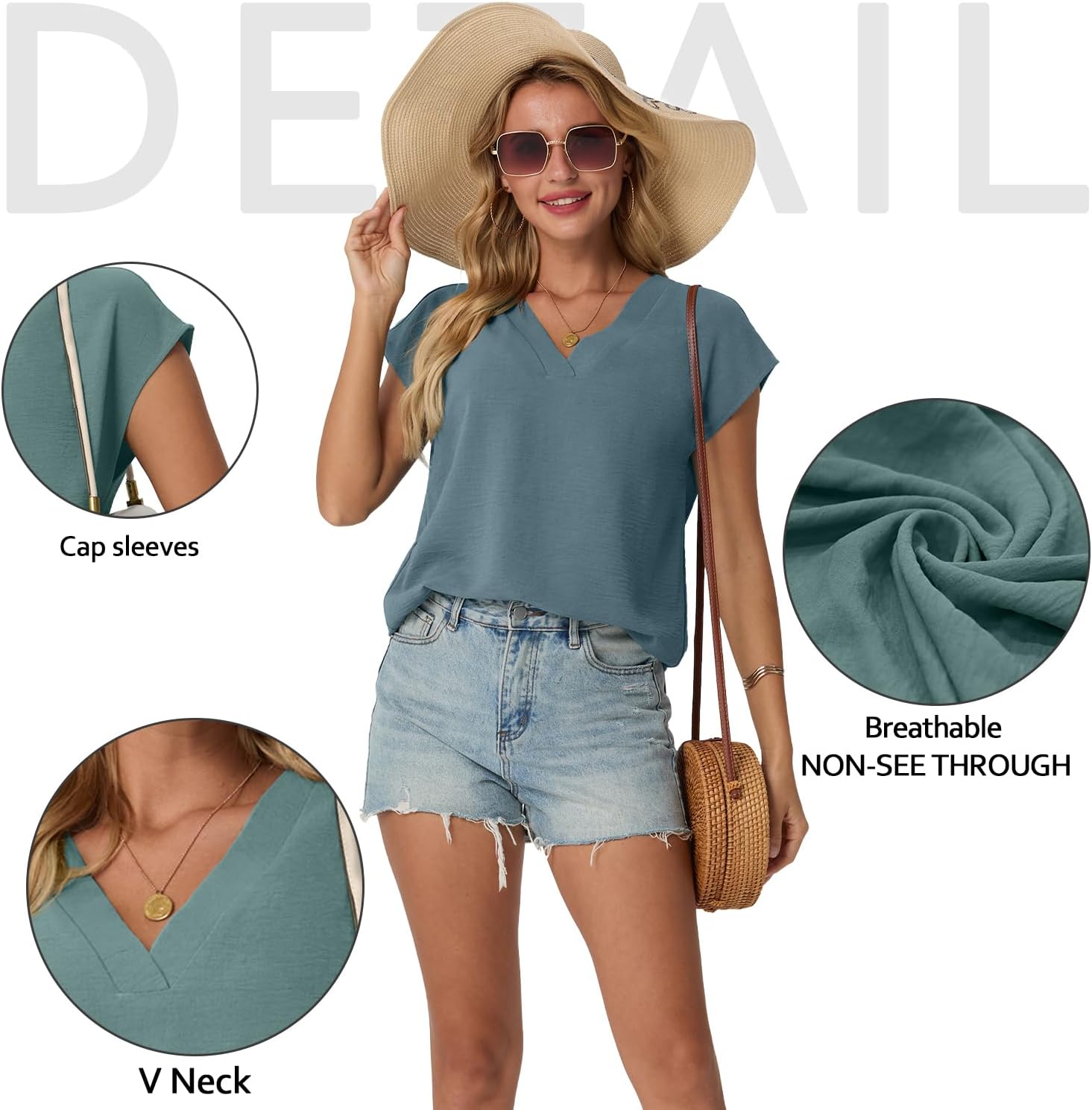 Lepunuo Womens Summer Tops Cap Sleeve Textured Dressy V Neck Shirts 2025 Work Office Blouses Business Casual Outfits - Image 3