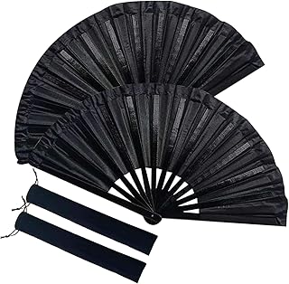🎁 FREEBIE: KAYEF Black Man Fan, 2 Pieces Men Folding Hand Fan, Chinese Tai Chi Folding Fan, Suitable for Men and Women Performance, D…