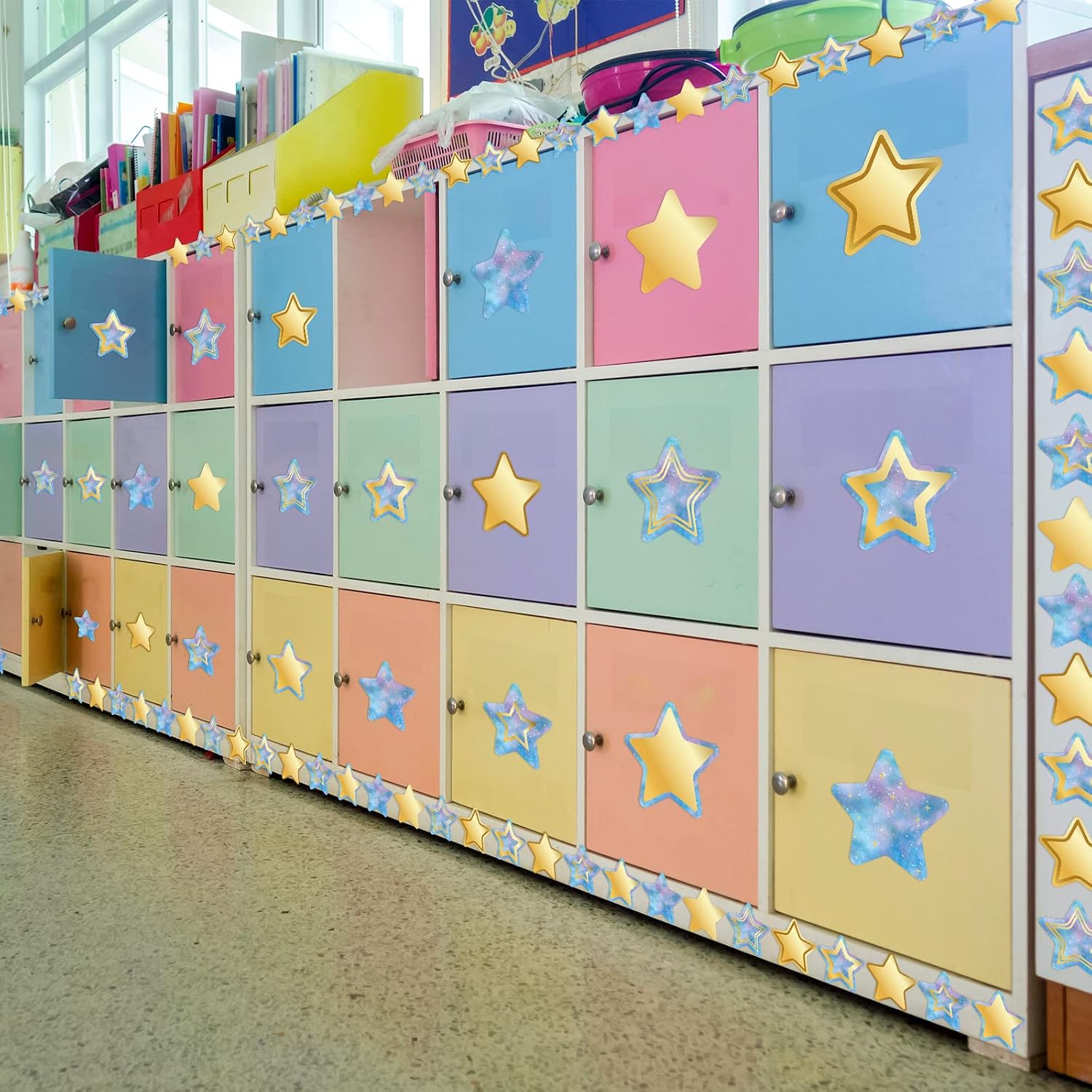 Pajean 72 Pcs Galaxy Star Cutouts Classroom Bulletin Board Decoration, Gold