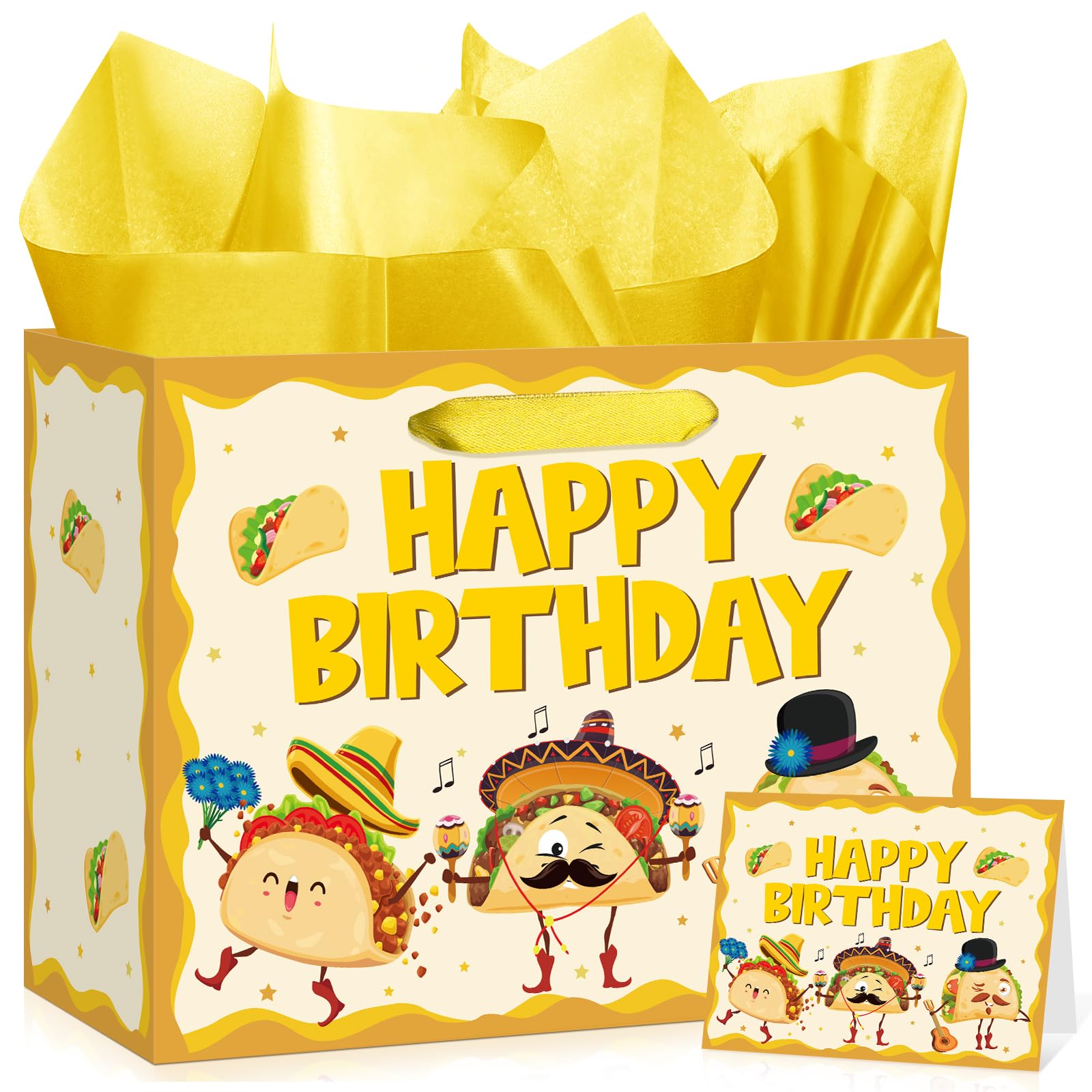Funny Taco Birthday Gift Bag Cute Mexican Fiesta Birthday Wrapping Paper Gift Bag with Card and Tissue Paper for Kids Adults Taco Bout a Baby Baby Shower Bday Cinco de Mayo Celebration