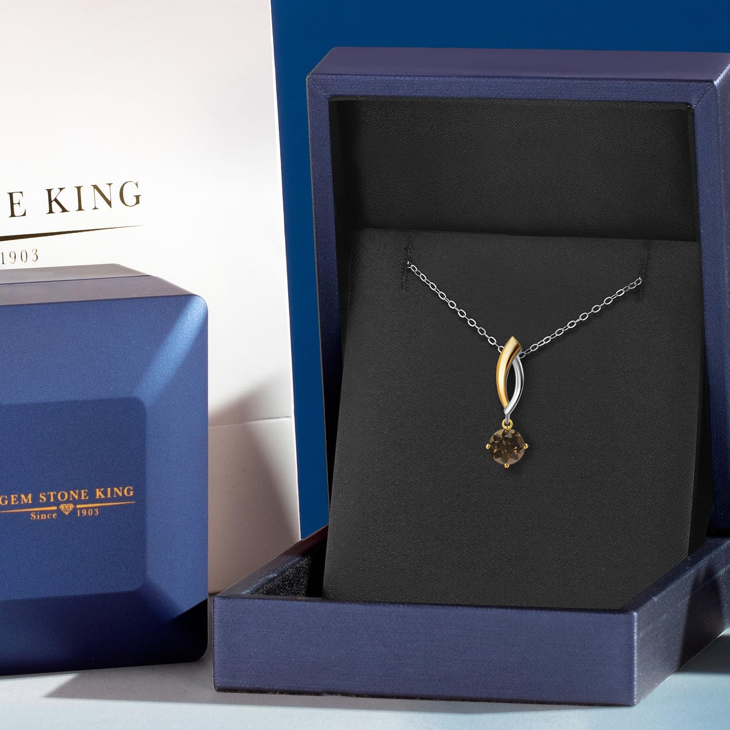 Gem Stone King 925 Silver and 10K Yellow Gold Brown Smoky Quartz Pendant Necklace for Women | 0.80 Cttw | Gemstone Birthstone | Round 6MM | With 18 Inch Silver Chain - Image 5