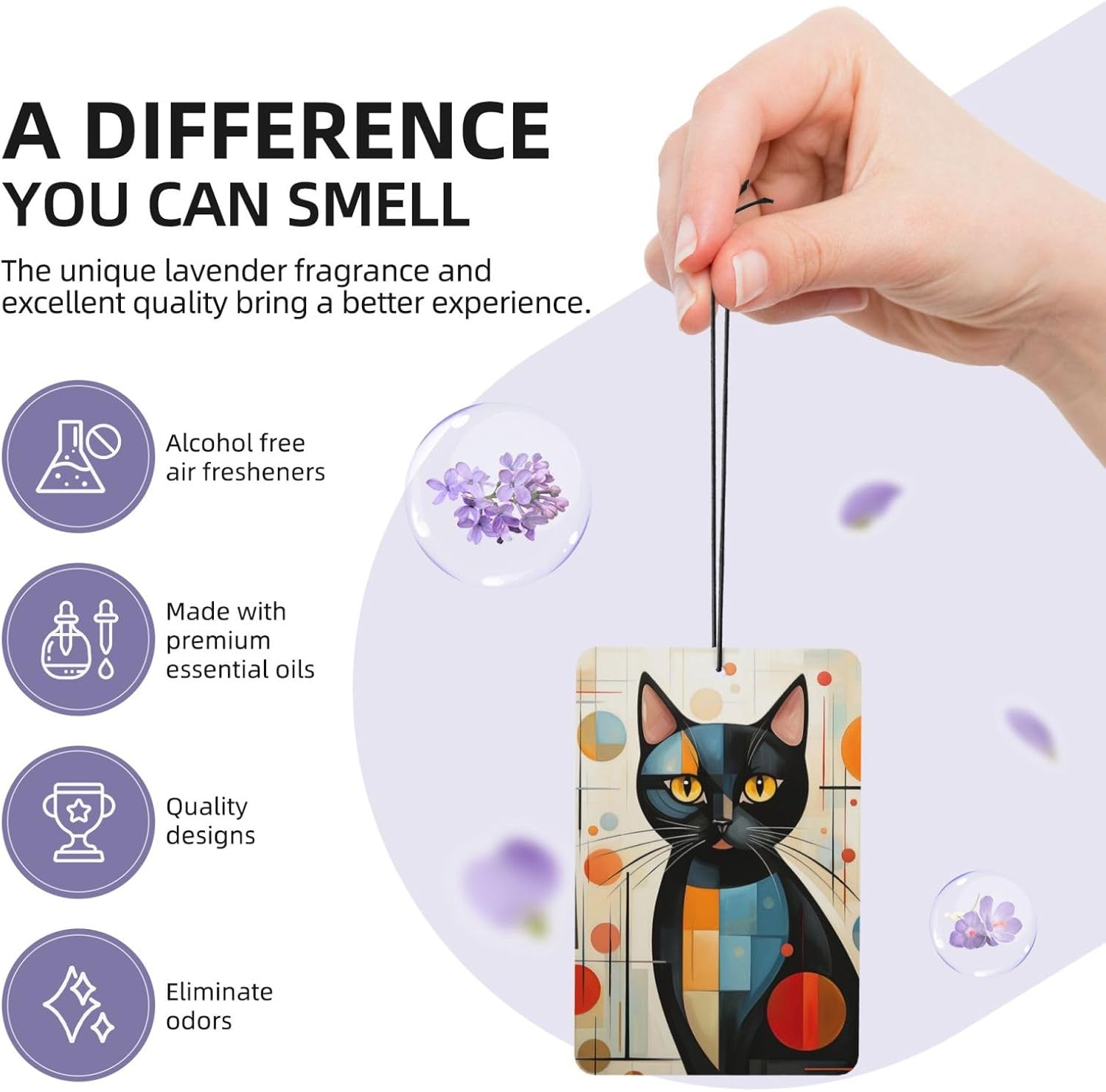 Car Air Freshener 24 PCS Mid-Century Modern Art Cat Hanging Car Air Fresheners Auto Interior Decor Card Freshener Strong Scented Card Lavender Cars Scents for Office Bedroom Close Drawer Rectangle