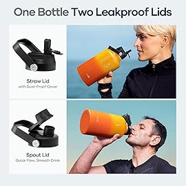 BUZIO 64oz Water Bottle, (Cold for 48 Hrs) Triple Wall Insulated Stainless Steel Leakproof Half gallon Jug/Flask with Straw Lid and Carry Bag for Sports Hiking, Camping, Yellow Orange
