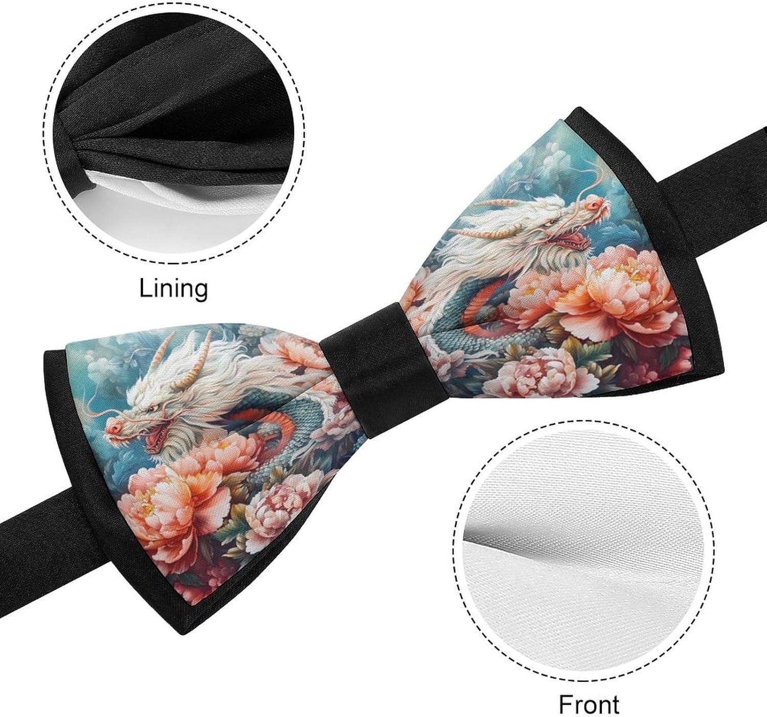 Dragon Bow Ties for Men Fun Printed Pre Tied Adjustable Bowtie for Party Wedding