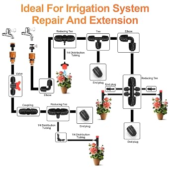 25 Pieces 1/2 Inch Drip Irrigation Fittings Kit, 1/2'' Drip Line Barbed Fittings for 1/2 Inch Irrigation Tubing (1/2 ID x 0.650 OD) Anti-Leak Lock Nut Connectors for Garden Drip System