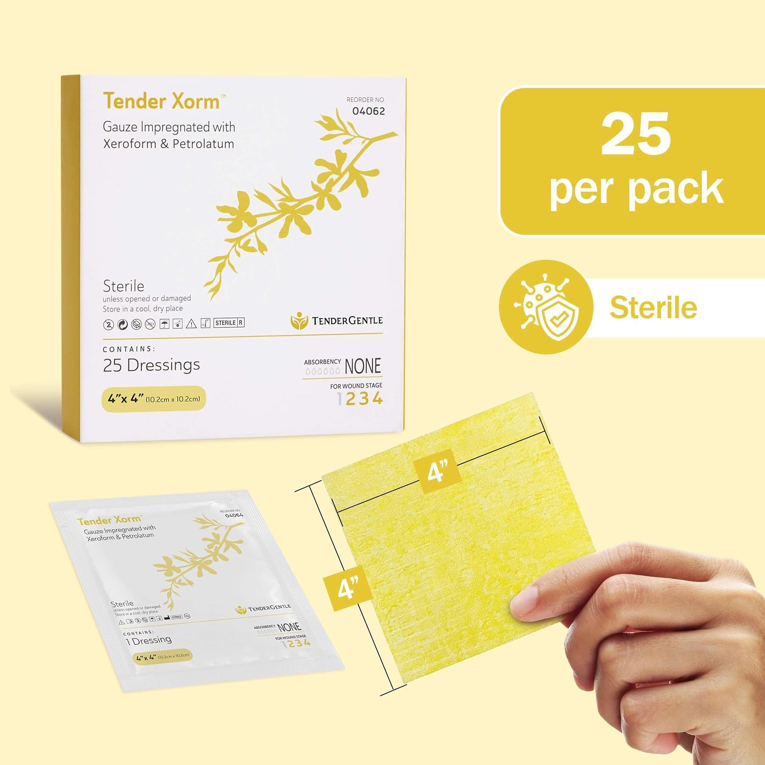 Xeroform Petrolatum Dressing 4x4-25 Sterile Petroleum Gauze Dressings - Mesh Occlusive Gauze Strip for Wound Care - Individually Wrapped, Absorbent, Non Adherent, and Latex Free