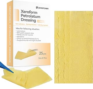 Jointown Xeroform Petrolatum Dressing Bandages, Soft Mesh Gauze Patch for Wound Care, Burns, Lacerations, Skin Grafts & Surgical Incisions, 5"x9", 25 Individual Pack