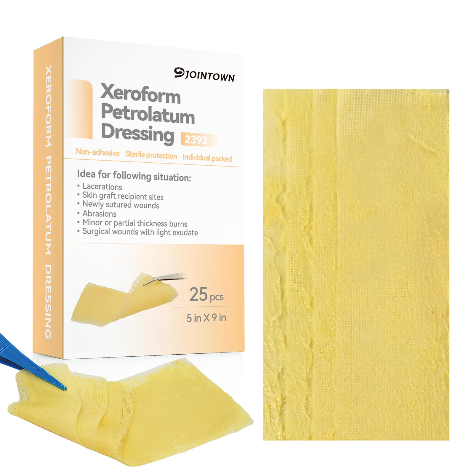 Jointown Xeroform Petrolatum Dressing Bandages, Soft Mesh Gauze Patch for Wound Care, Burns, Lacerations, Skin Grafts & Surgical Incisions, 1"x8", 10 Individual Pack — Amazon image 7