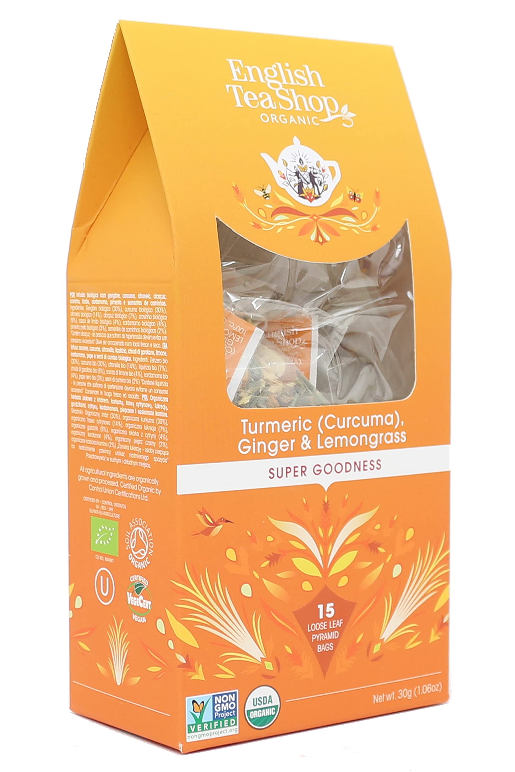 English Tea Shop Organic Turmeric, Ginger & Lemongrass (15 Pyramids), 30 g
