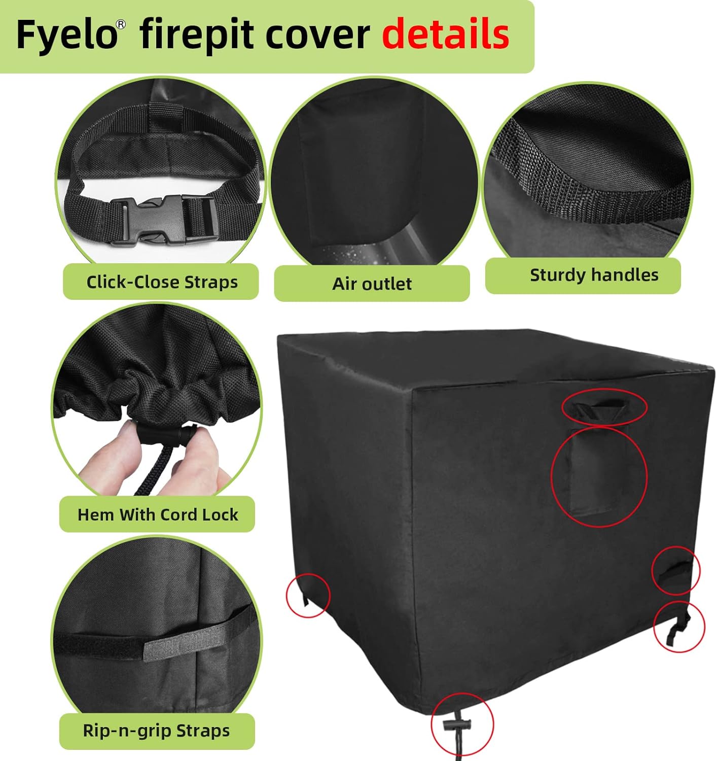 30 Inch Gas Fire Pit Cover for 28-30 Inch Square Fire Pit Tables, Heavy Duty 600D Waterproof & Windproof 30 x 30 x 25 Inches Patio Firepit Cover, Black