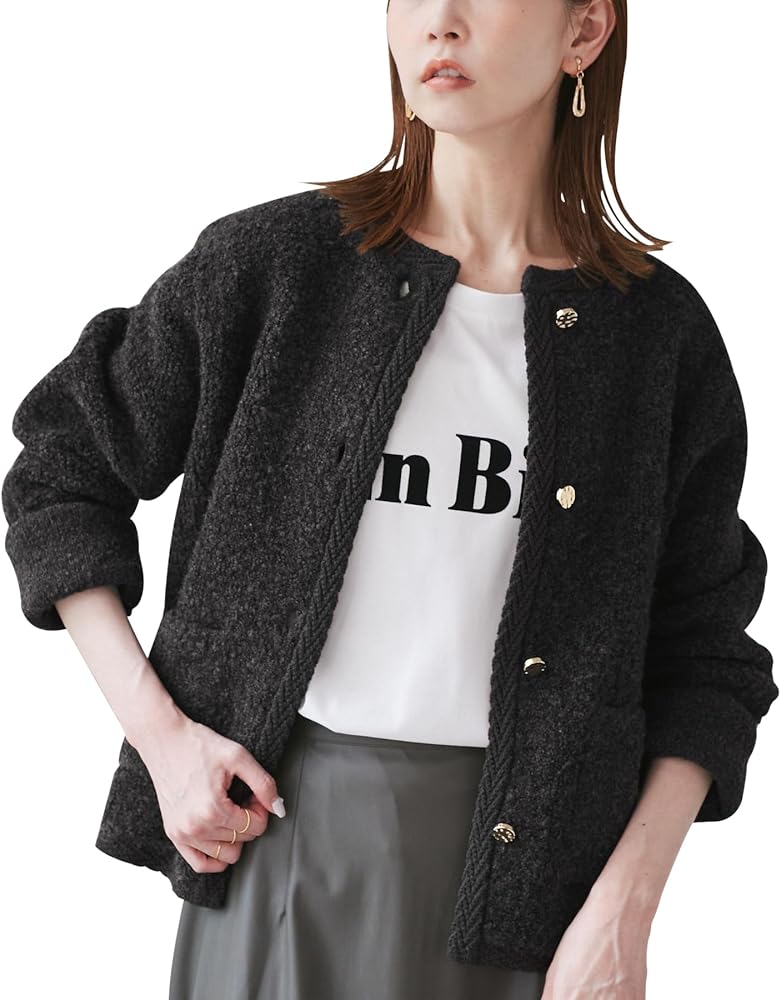 Amazon | [ロペピクニック] ループ編みニットジャケット チャコール(06