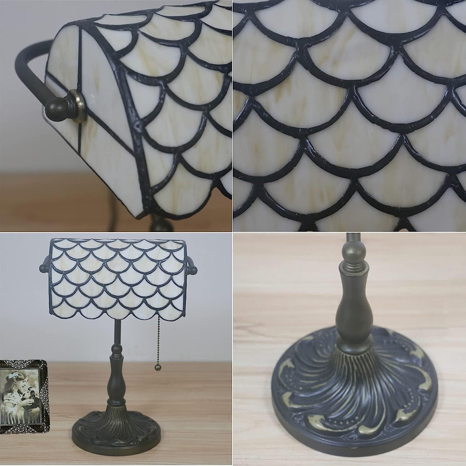 Bankiers Tischlampe, farbige Glaslampe, Kristallperlenschreibtischlampe, Schlafzimmer in der Nacht Leselampe (grüne Schuppenglasperlen Schatten) Innovate